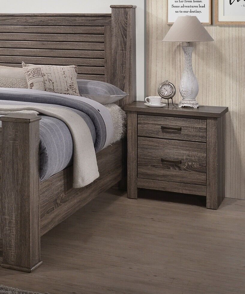 Transitional Wooden 4pc Bedroom Set Eastern King Size Bed Dresser Mirror Nightstand Bedroom Furniture Posts HB FB