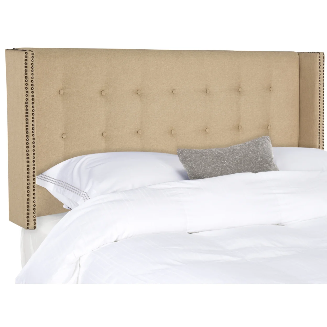 SAFAVIEH Keegan Winged Tufted Headboard with Nail Heads, Full, Sandstone