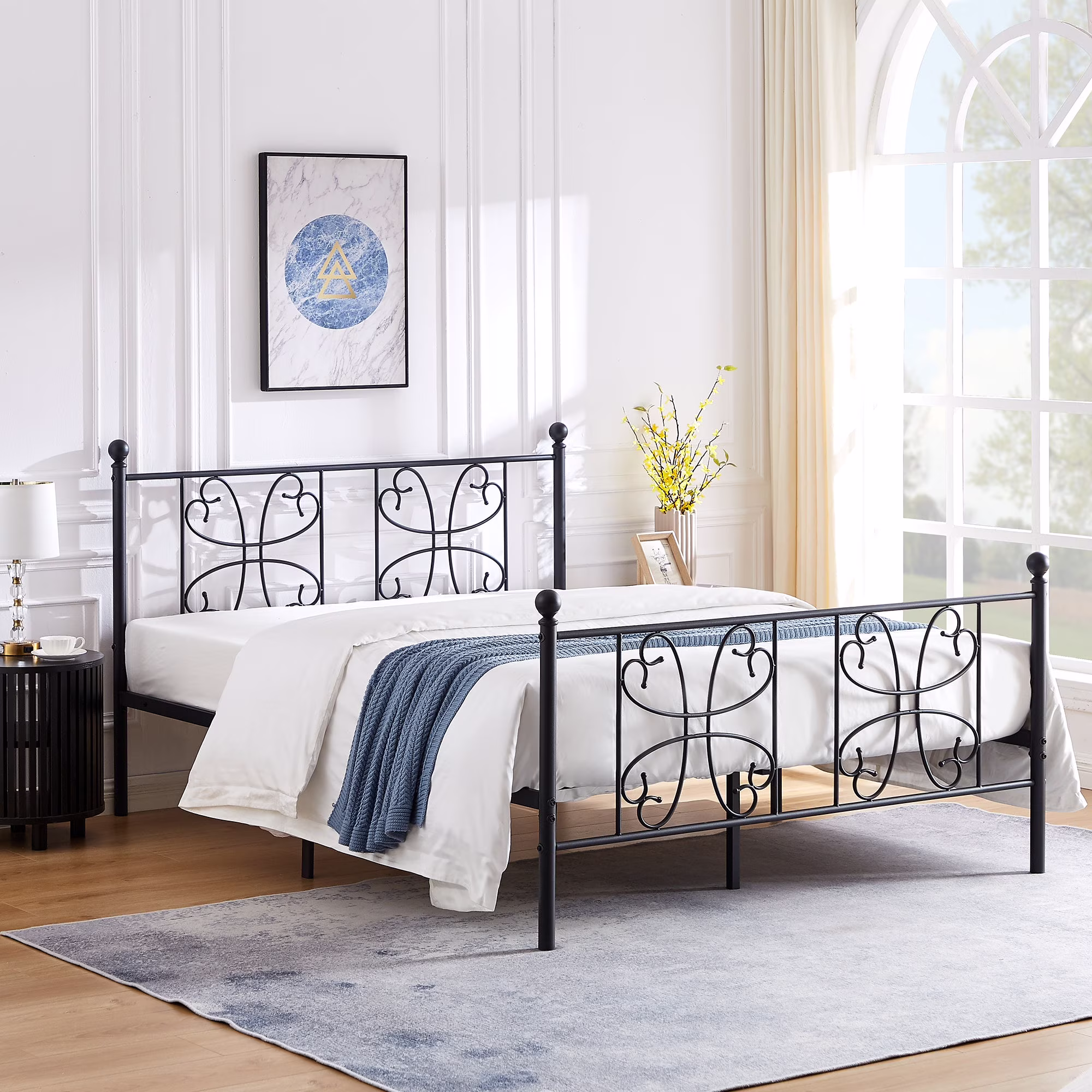 VECELO Full Metal Bed Frame with High Headboard and Footboard, Heavy Duty Slat Support/Mattress Foundation Platform Bed, Black