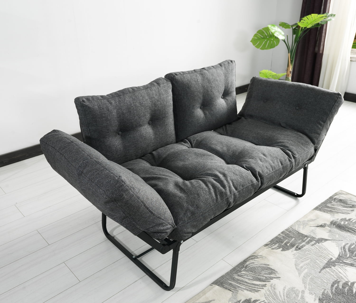 Valencia Modern Loveseat Futon for Living Rooms and Bedroom, Adjustable Arms, Removable Back Cushion, Convertible Sleeper Sofa, 66 inch 2 seater sofa, Gray
