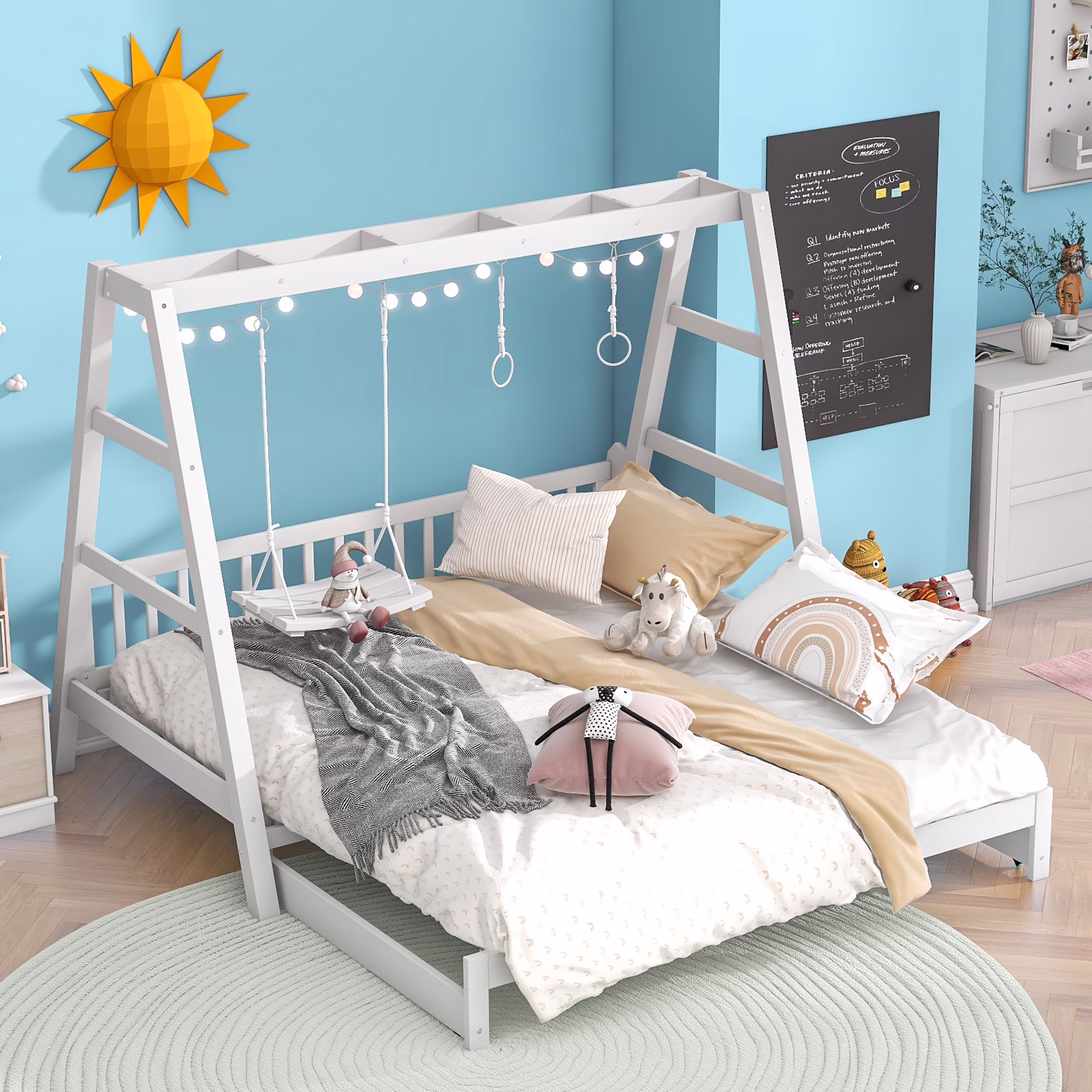 CoSoTower Extendable Twin Daybed with Swing and Ring Handles, White