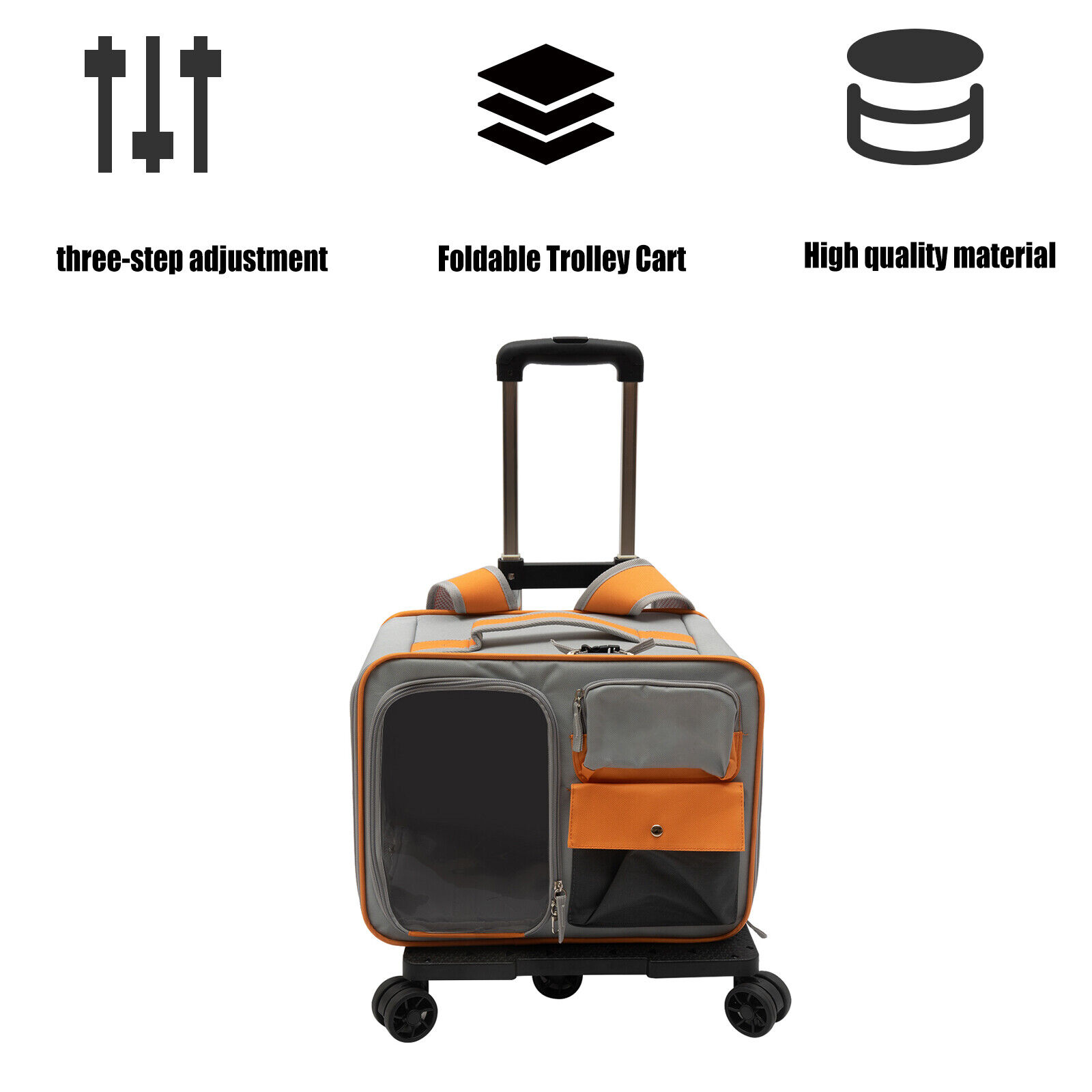 Grey Small Pet Carrier with Wheels Foldable Pet Carrier Bag with Telescopic handle