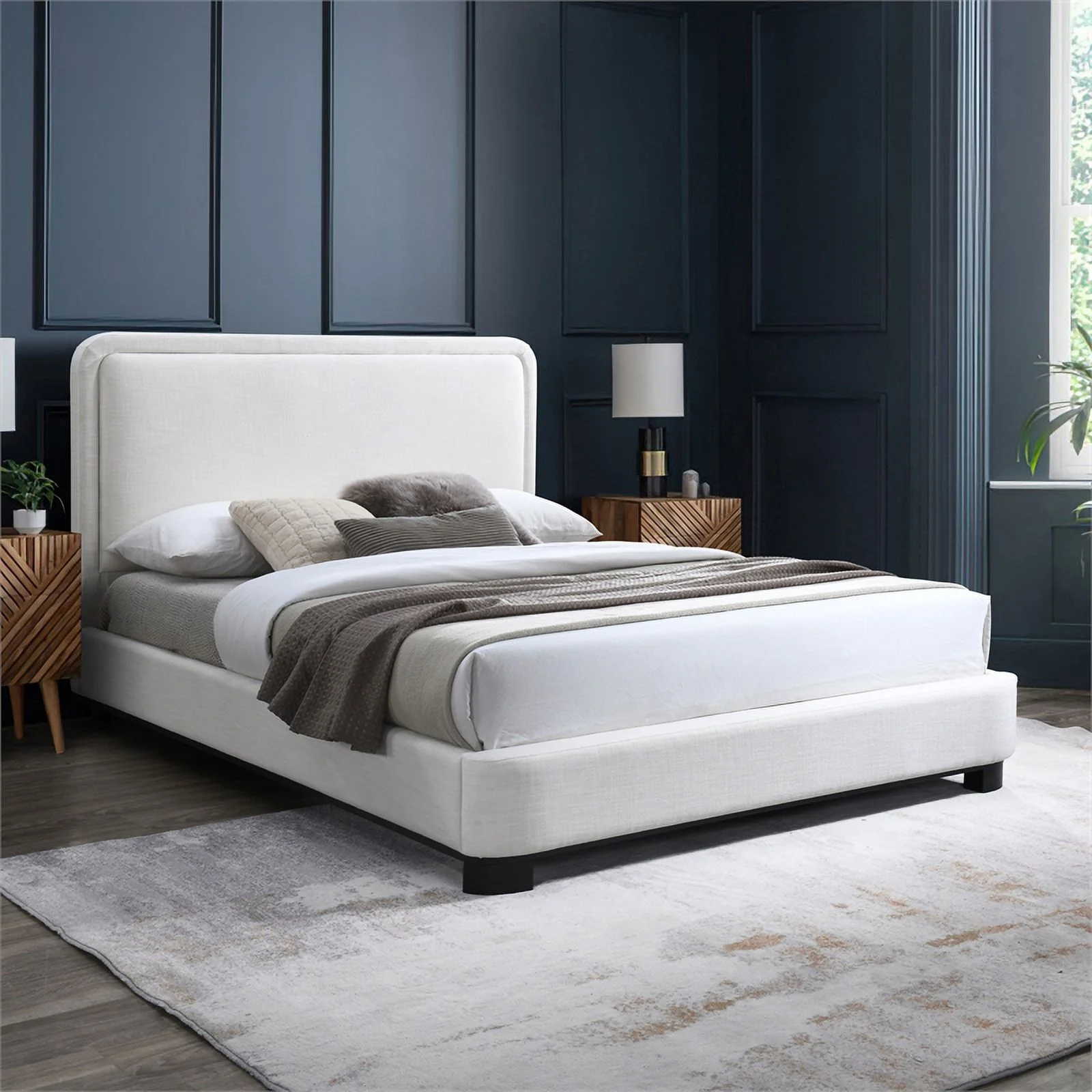 Meridian Furniture Nolita Cream Linen Textured Fabric King Bed