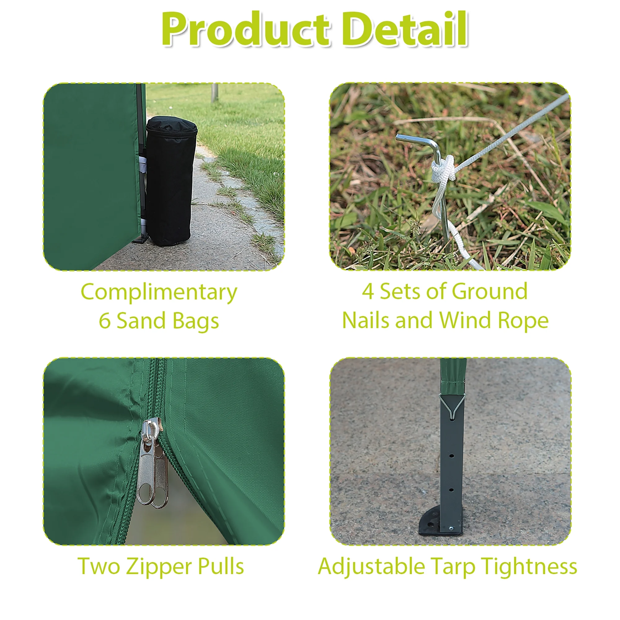 Powanli 10'x20' EZ Pop Up Canopy Outdoor Portable Party Folding Tent with 6 Removable Sidewalls + Carry Bag + 6pcs Weight Bag Green