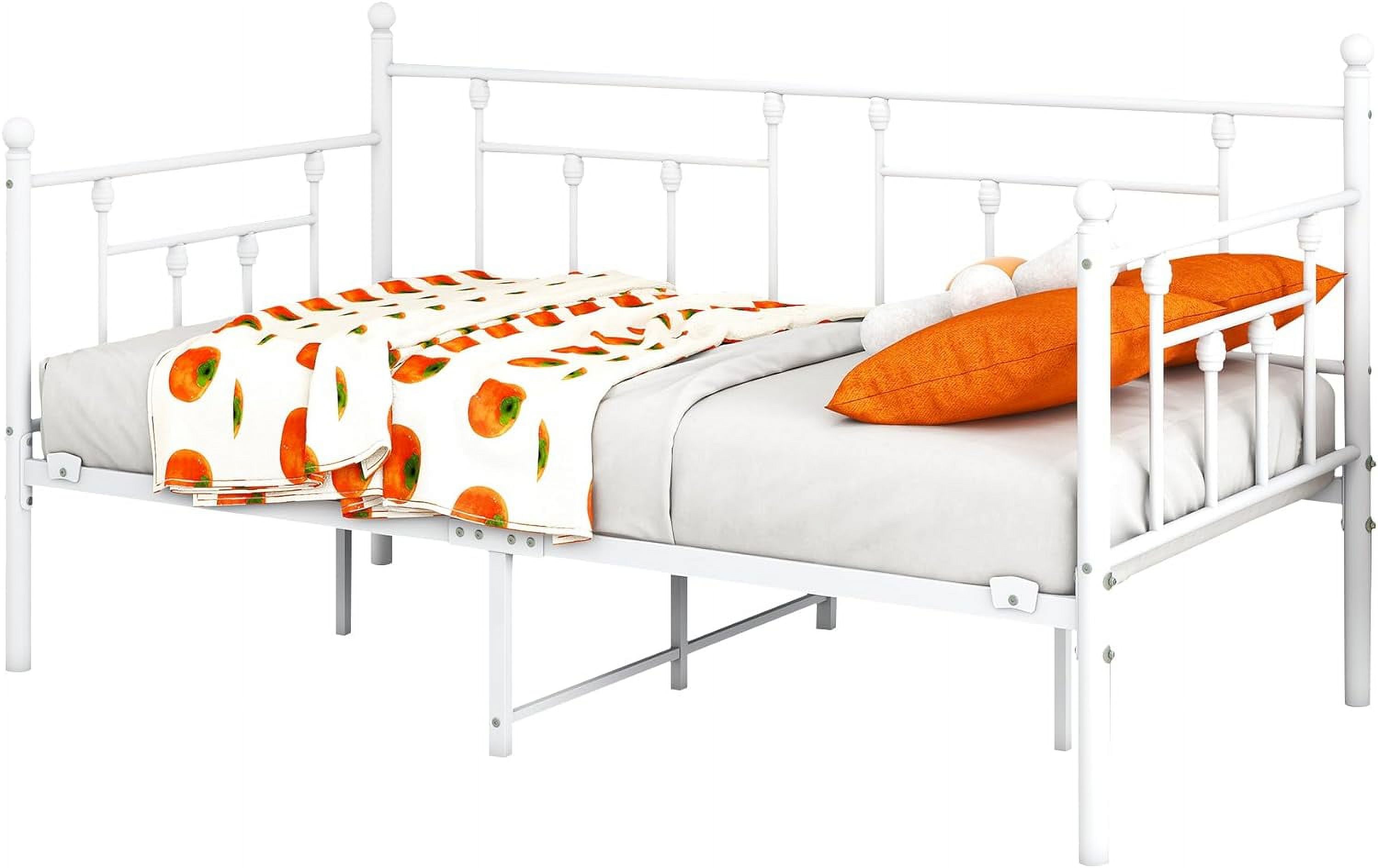 YGDU Metal Daybed Frame Set Premium Steel Slat Support Daybed and Roll Sofa Bed (Twin, White)