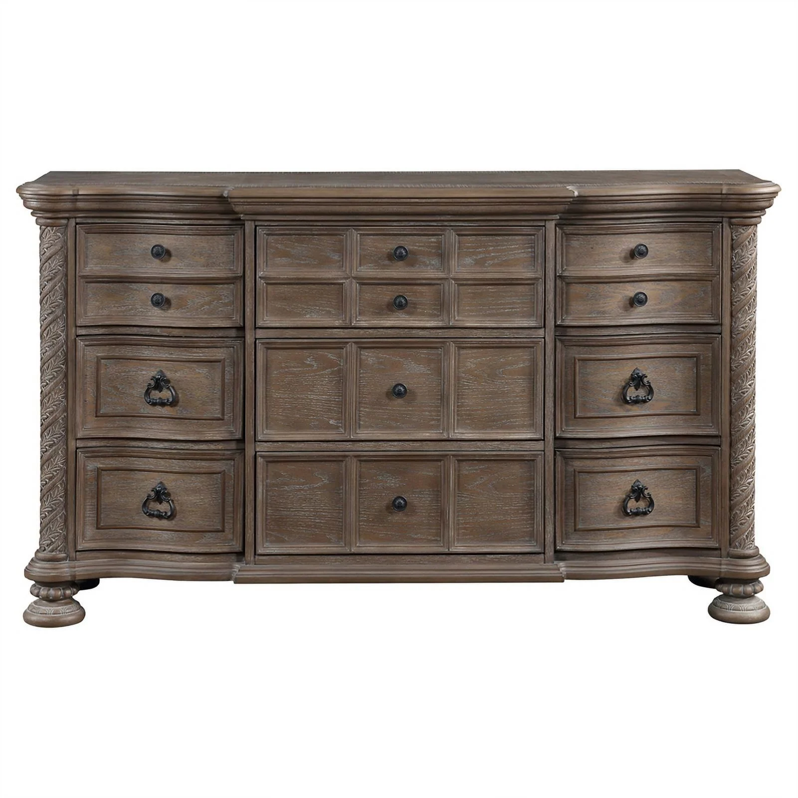Maklaine 9-drawer Traditional Rectangular Wood Dresser in Walnut