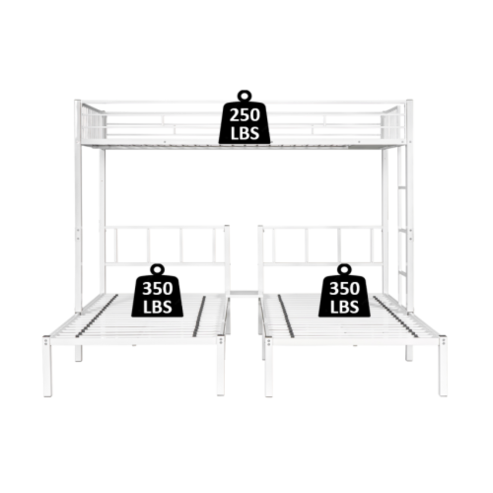 Triple twin bunk bed, can be separated into 3 twin beds White + Metal