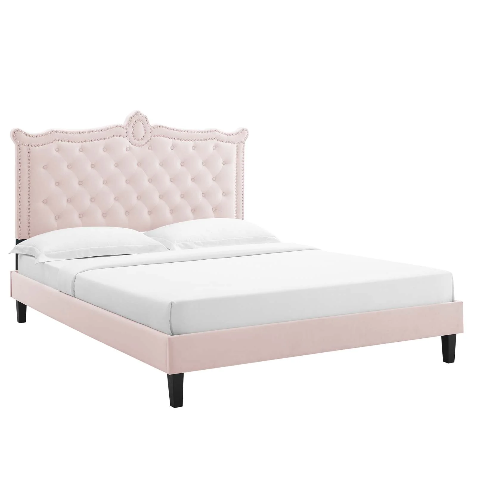 Modway Clara Performance Velvet Queen Platform Bed in Pink