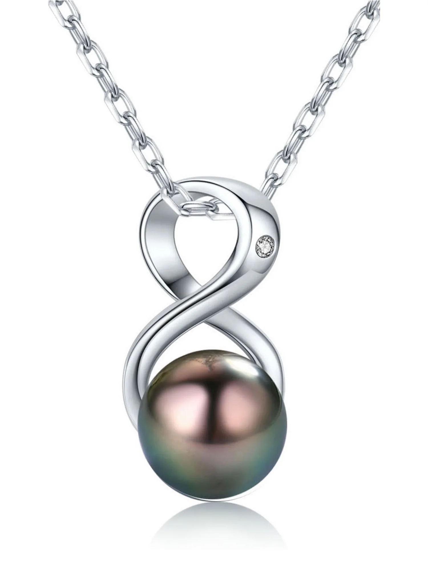 CHAULRI Infinity Tahitian Black Pearl Pendant Necklace 18K Gold Plated 925 Sterling Silver- Birthday Anniversary Jewelry Gifts for Women Wife Mom Daughter