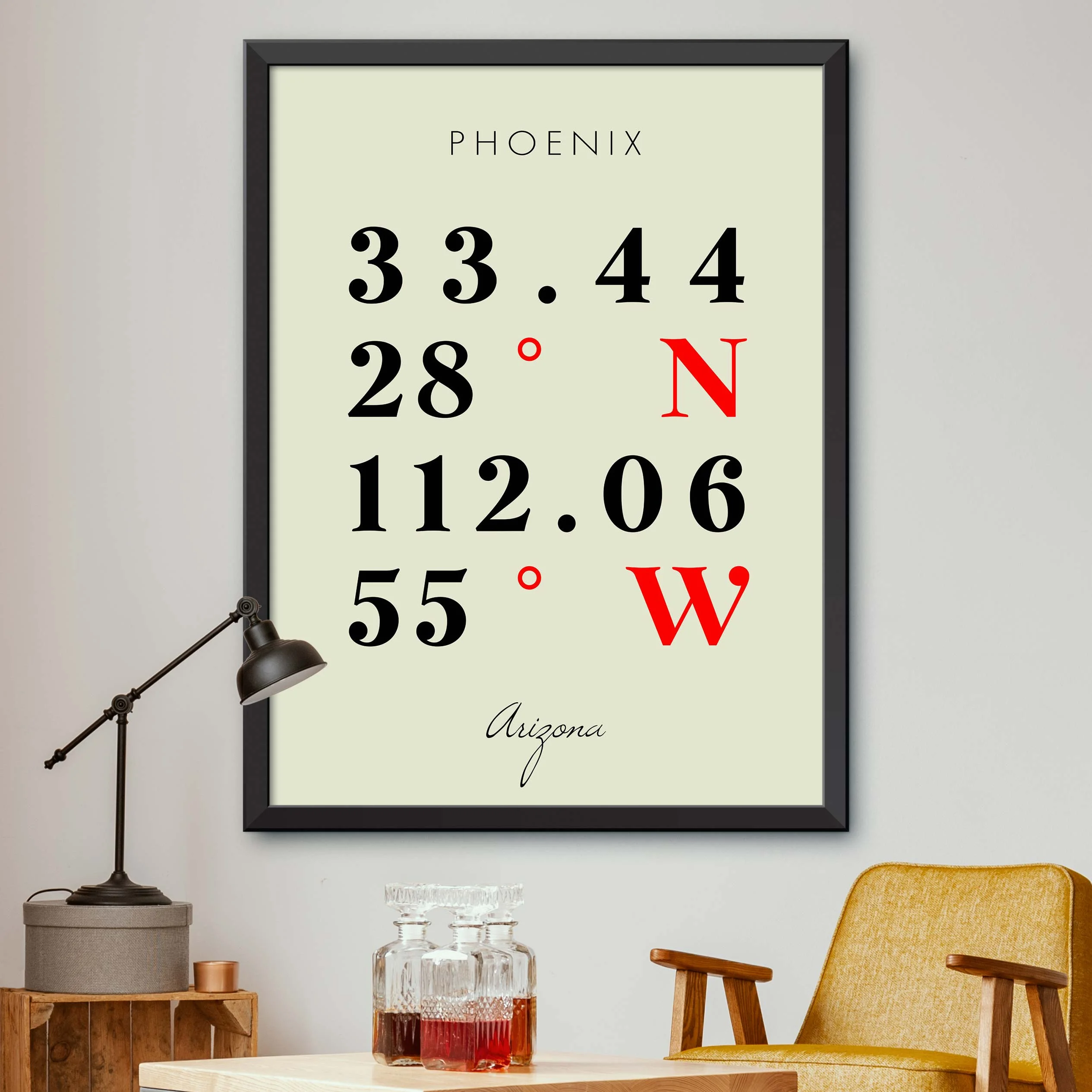 Map of Phoenix, Arizona, Multiline Coordinates Colored (8x10)