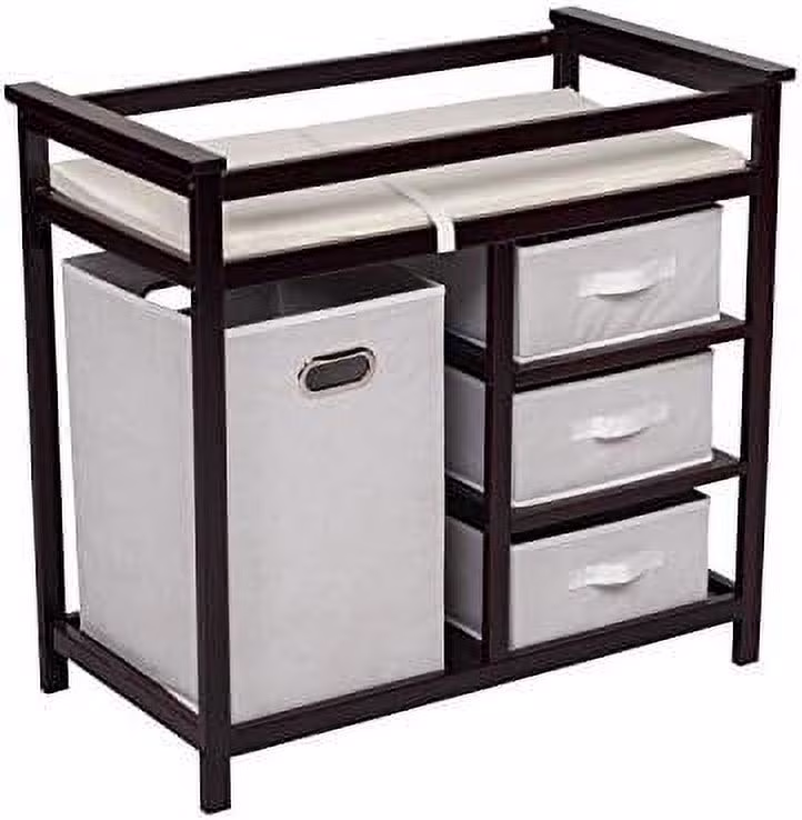 YZboomLife Baby Changing Table w/Drawers and Hamper Bag - Changing Table Station  Changing Table Dresser  Changing Table Topper for Baby and Mom  Cherry