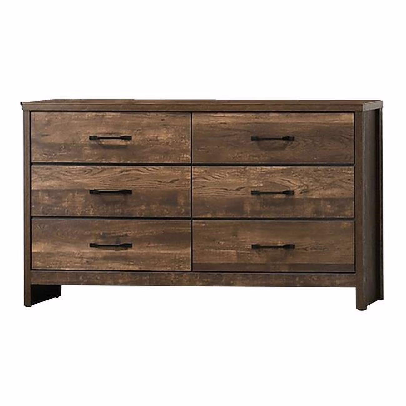 Benjara BM302187 58 in. Dyna 6-Drawers Wood Dresser with Bar Handles, Rich Textured Brown & Black