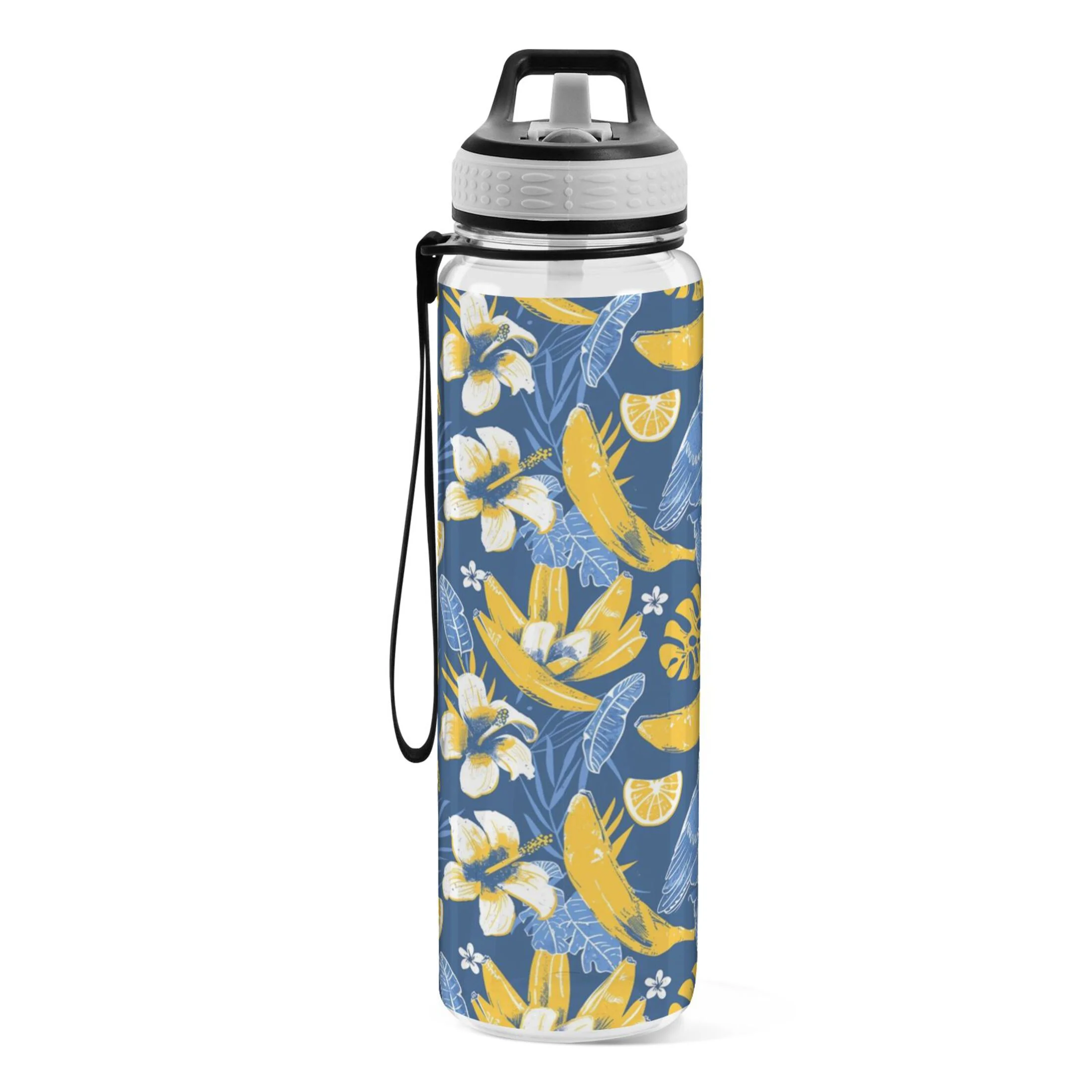 Abstract Birds with Summer 32oz Sports Water Bottles Leakproof Tritan Bottle with Straw BPA Free Clear Bottle for Fitness Gym Outdoor Cycling