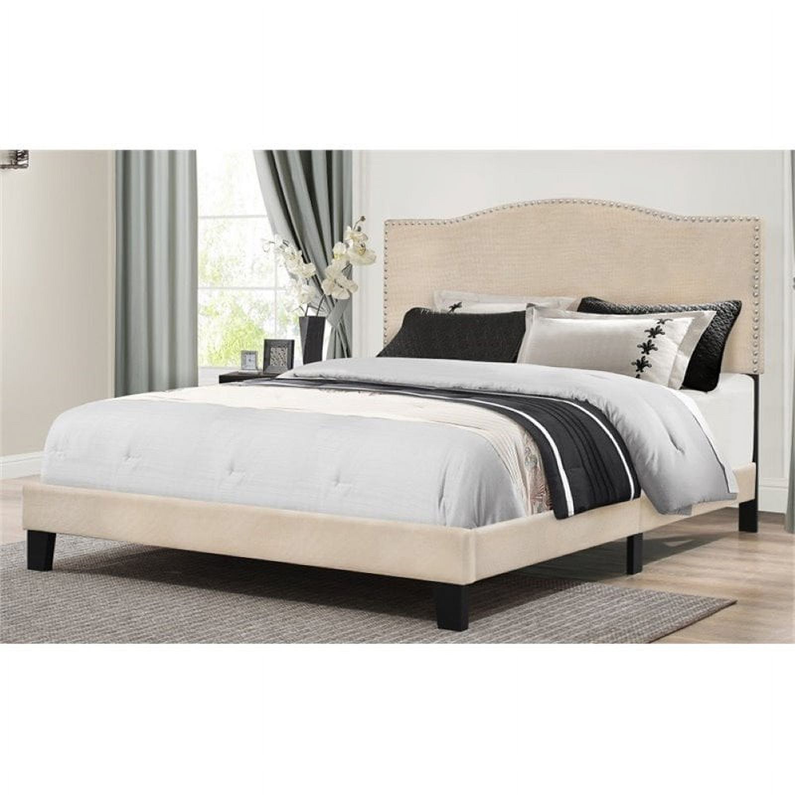 Bowery Hill Modern Fabric Upholstered Nailhead Trim Full Panel Bed in White