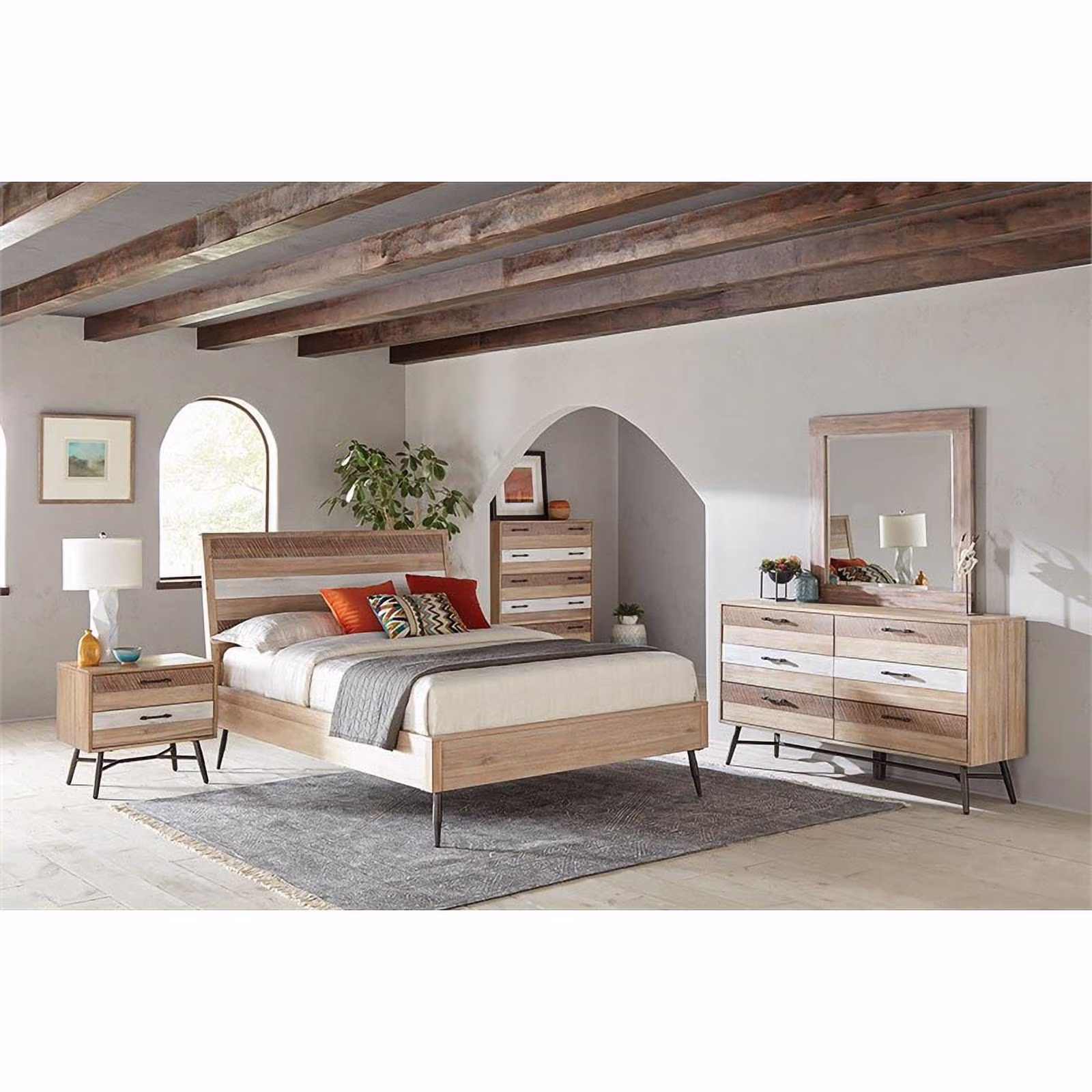 Pemberly Row 4-piece Farmhouse Wood California King Bedroom Set in Brown
