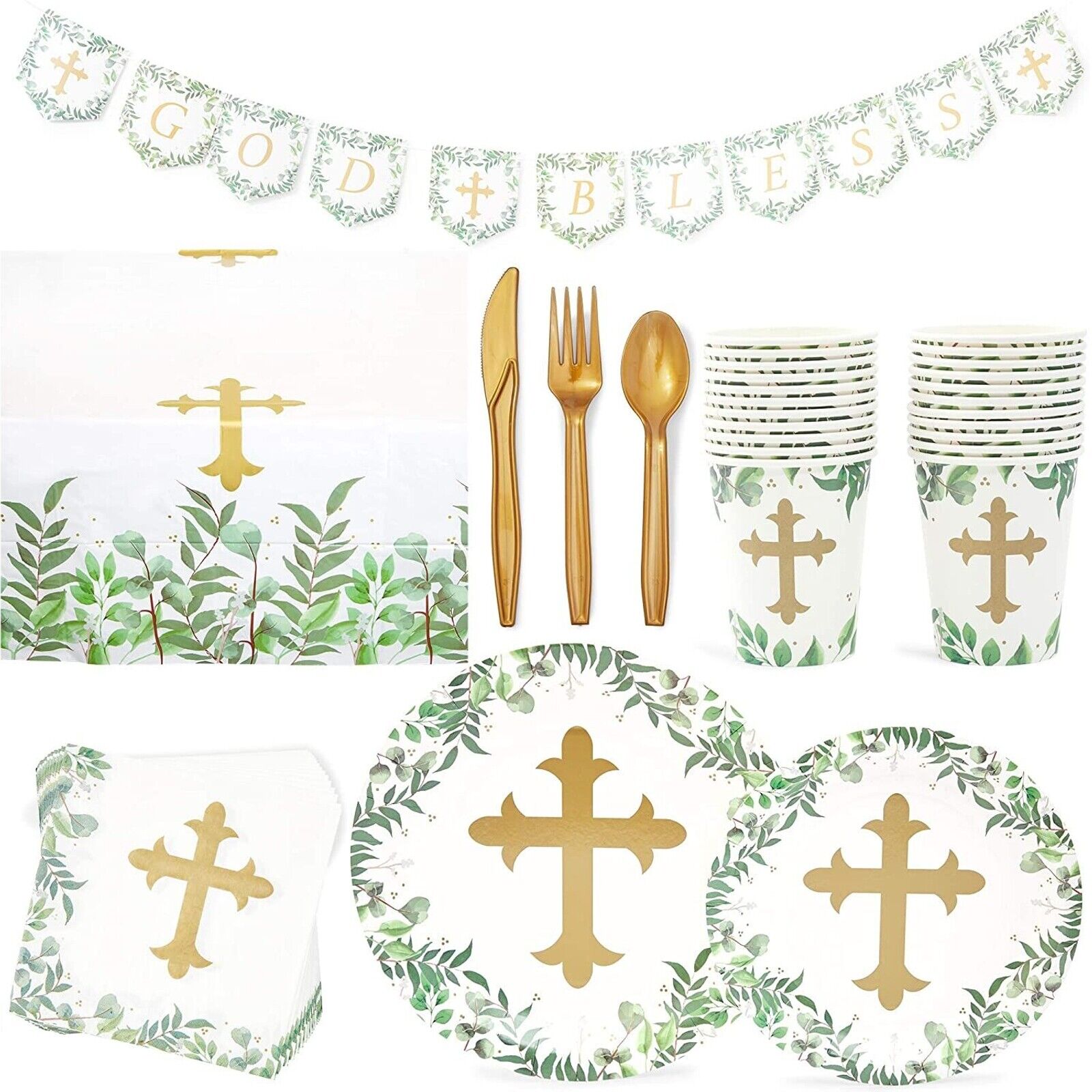 170-Piece Disposable Dinnerware Set For Religious Party Decorations, Serves 24