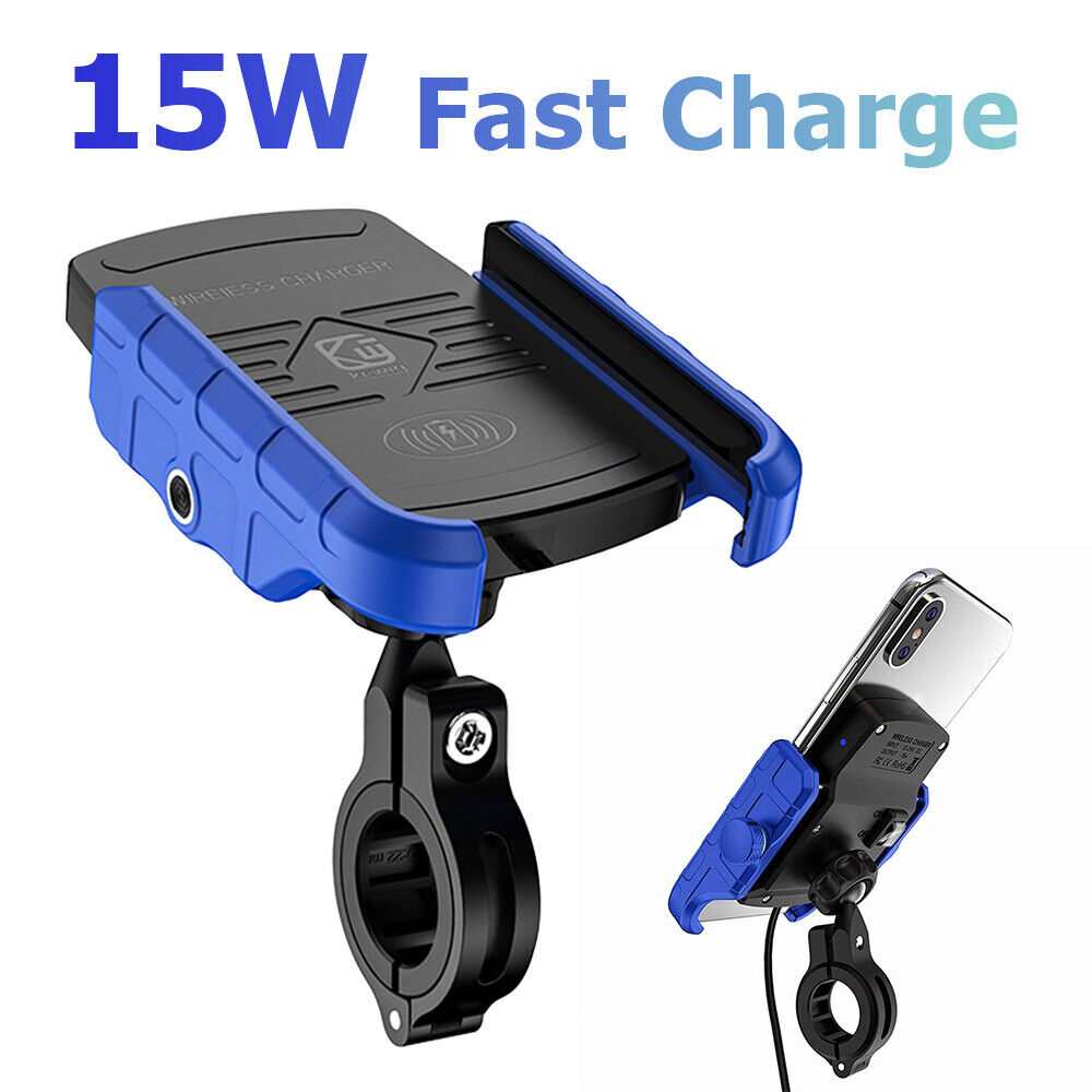 Motorcycle GPS Cell Phone Mount Holder Wireless USB Charger 15W Fast Charging BU