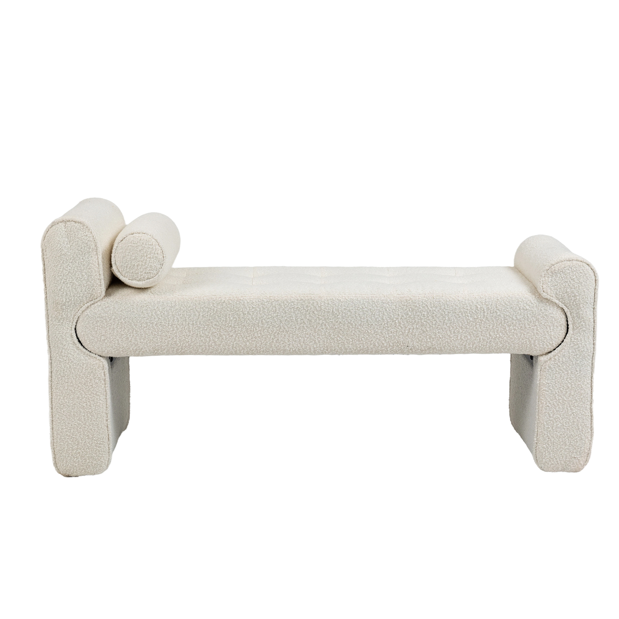 Modern Boucle Upholstered Ottoman Bench, Mid Century Bed Stool, End of Bed, Living Room, Hallway - 1 Pack