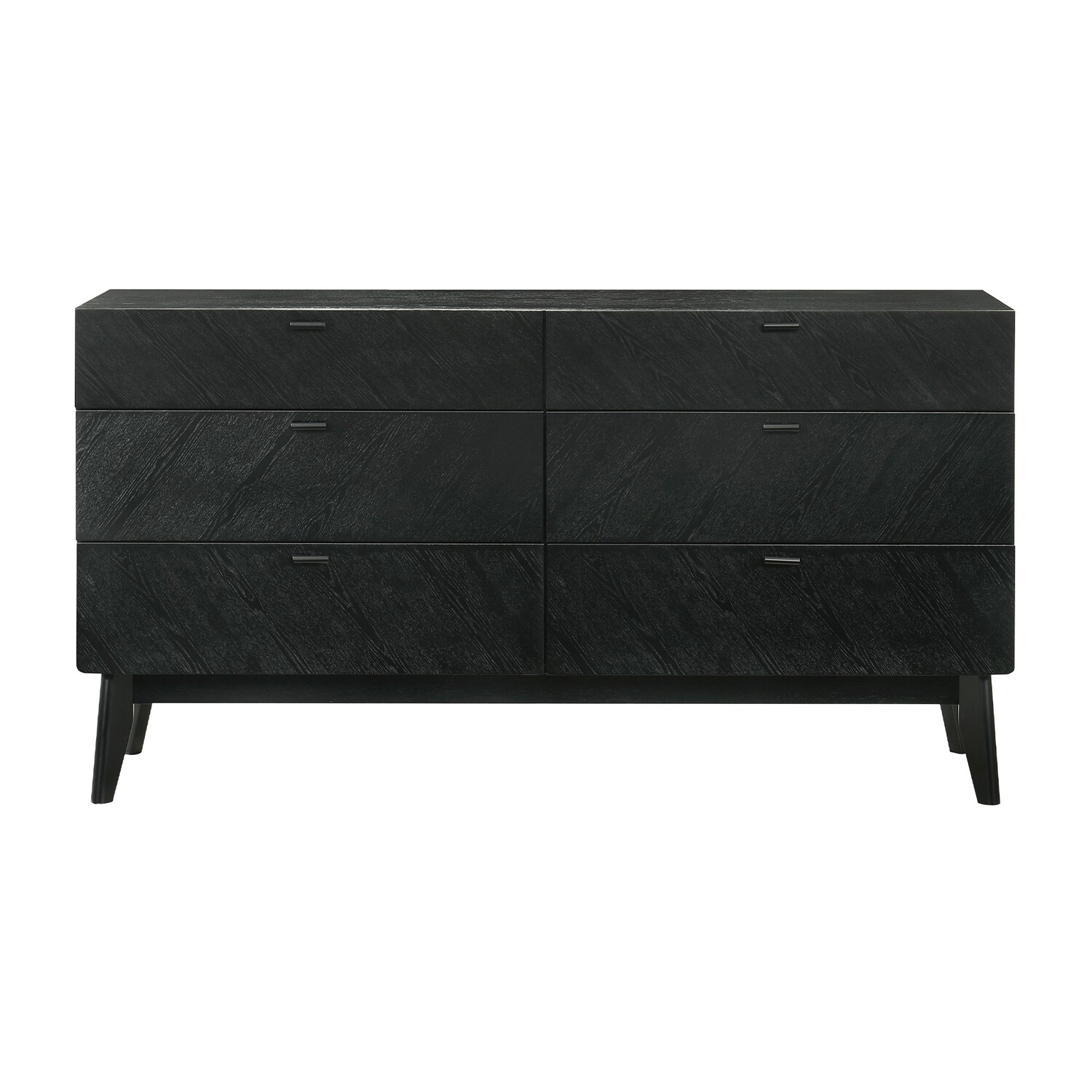 BenJara Saly 55 Inch Wide Dresser, 6 Drawer, Diagonal Wood Grain, Black Finish