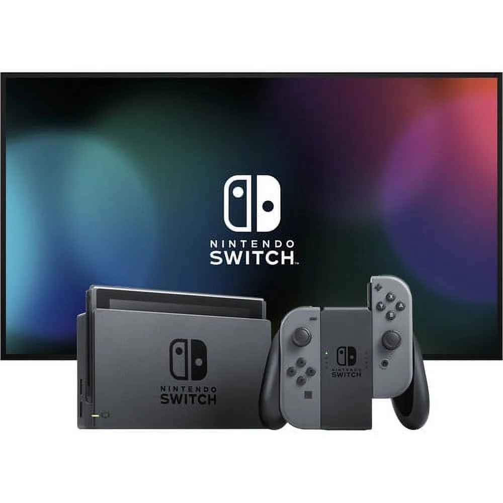 Nintendo Switch Console (Gray) with 64GB microSD and 3-Pk Zelda Games
