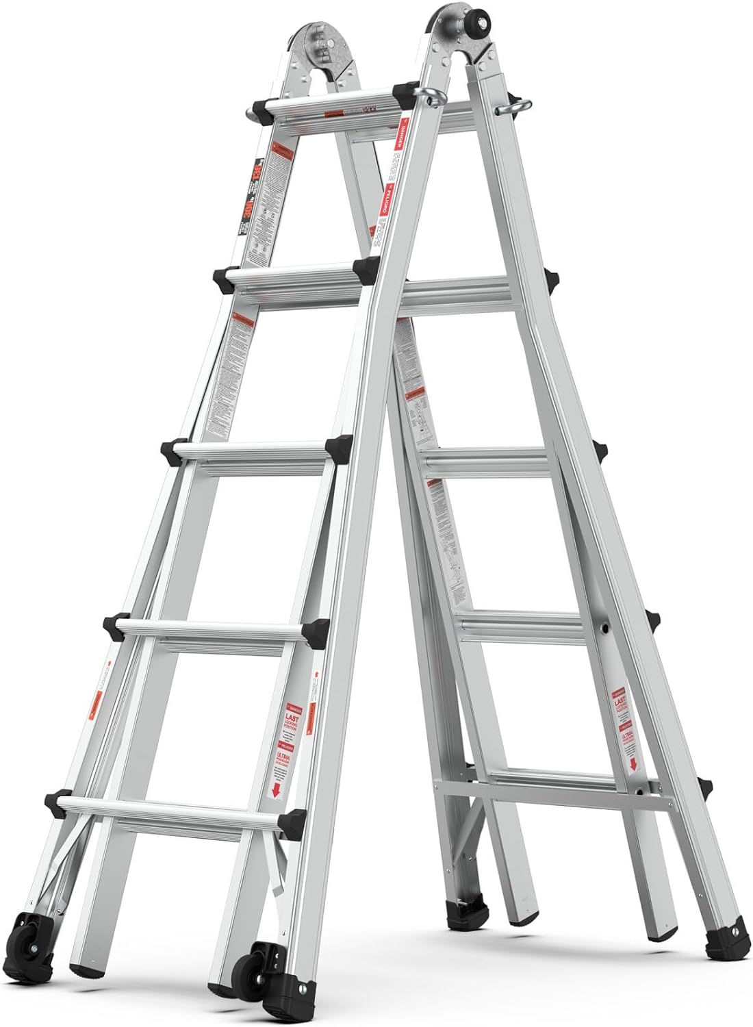 Tabaray Aluminum Ladder， Multi Position Ladder with Wheels and Hinge Lock Adjusters,22 FT Type IA Little Giant Ladder Large Rubber Feet and Non-Slip Steps,300 LBS Weight