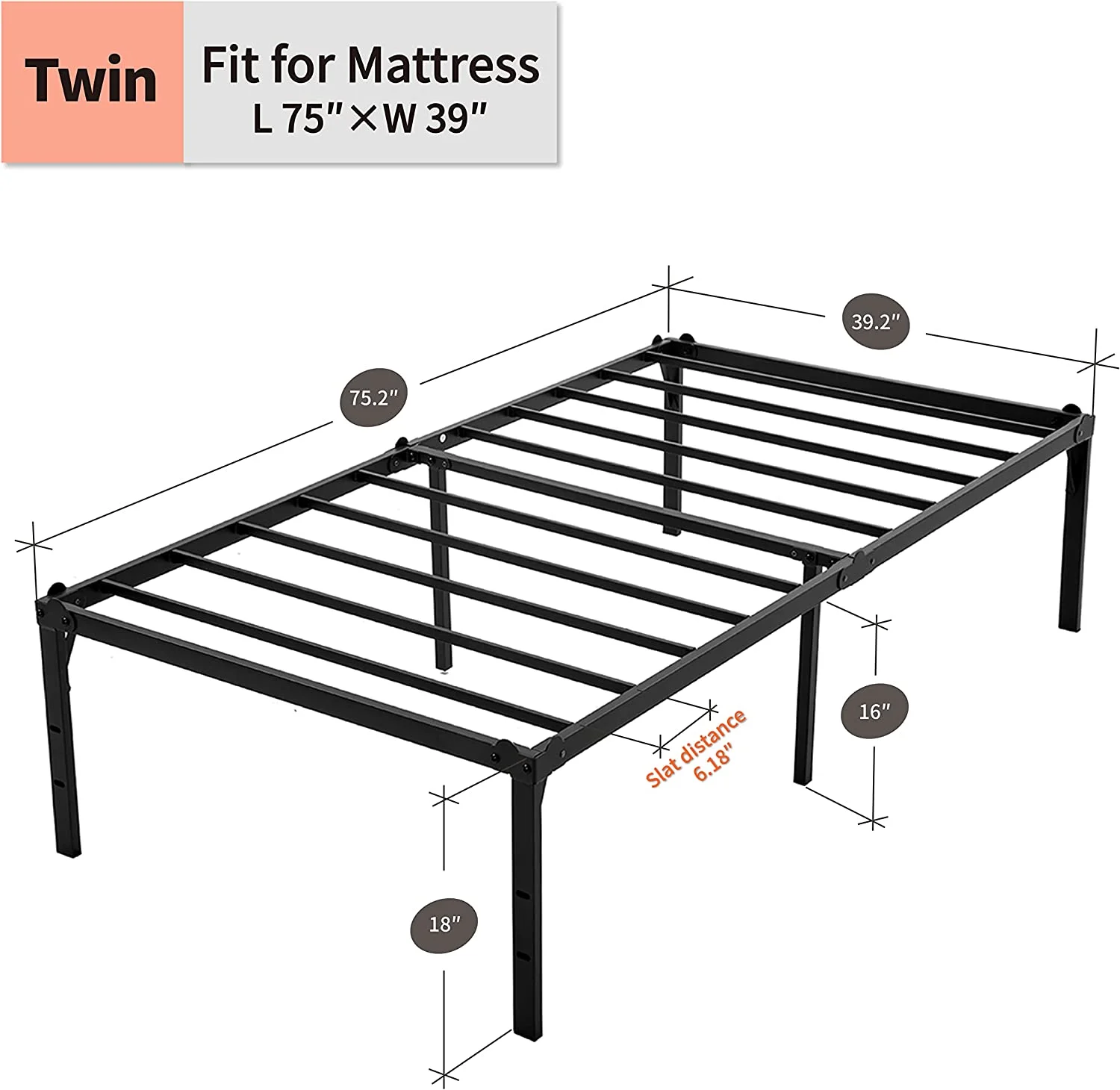 Popular Veezyo Metal Bed Frame Queen - 18 Inch Black Metal Platform Bed Frame  Easy Assembly with Large Storage Space  3 500lbs Heavy Duty  No Box Spring Needed (Queen)