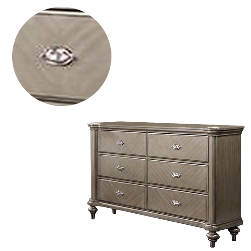 BenJara BM284355 64 in. Ada Pine Wood Chevron Pattern Classic 6 Drawer Dresser, Brown