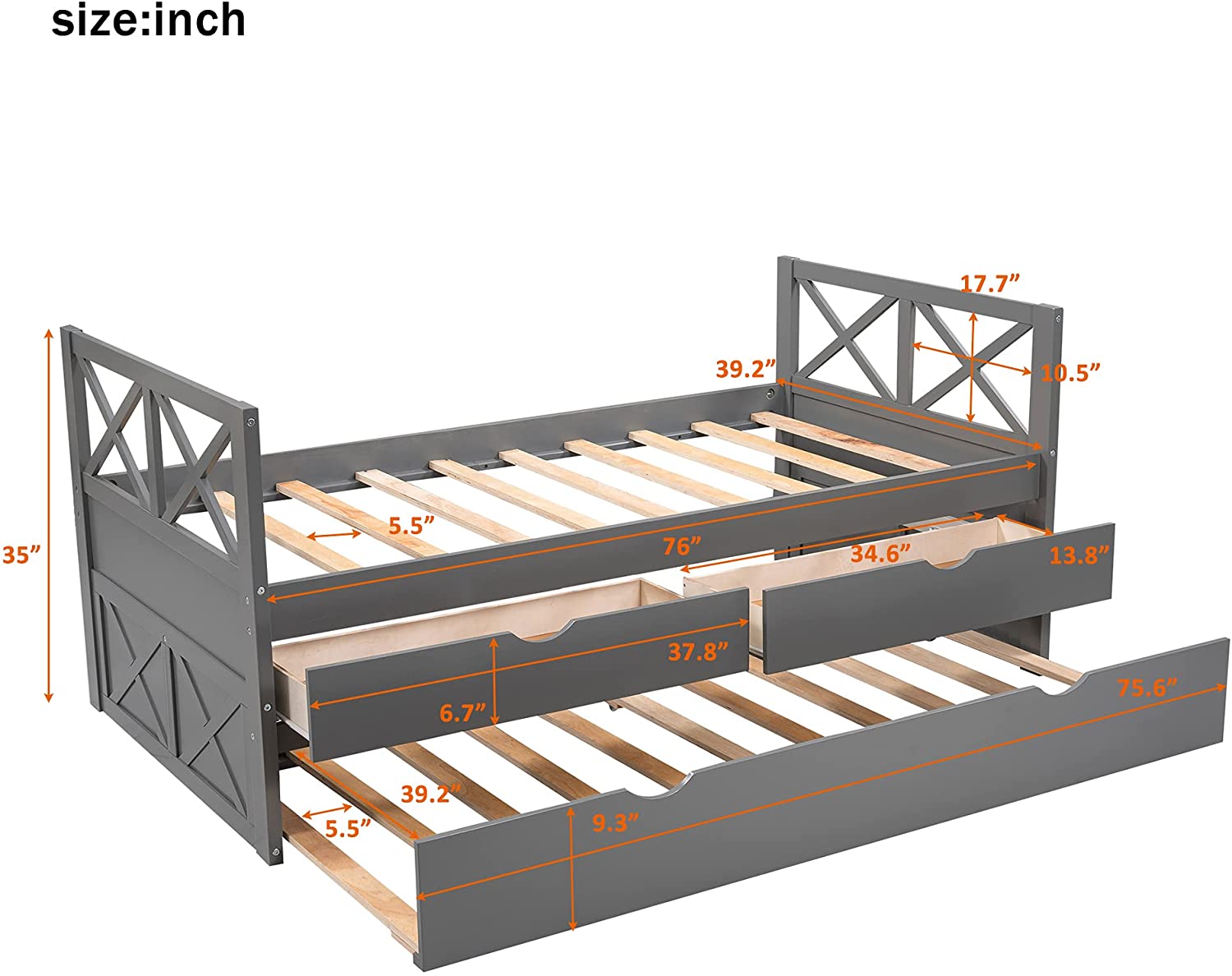 Upholstered Twin Daybed with Trundle  Polyester Fabric Upholstered Tufted Sofa Bed  Wheeled Trundle Daybed  Furniture for Bedroom  Living Room  Guest Room  No Box Spring Needed