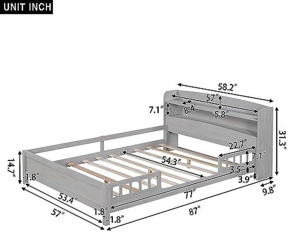 RUNFAYBIU Twin Bed with Desk and Rails  Wood Platform Bed Frame with  Drawers  Low Twin Size  Bed for Girls Boys  No Box Spring Needed  Natural with White