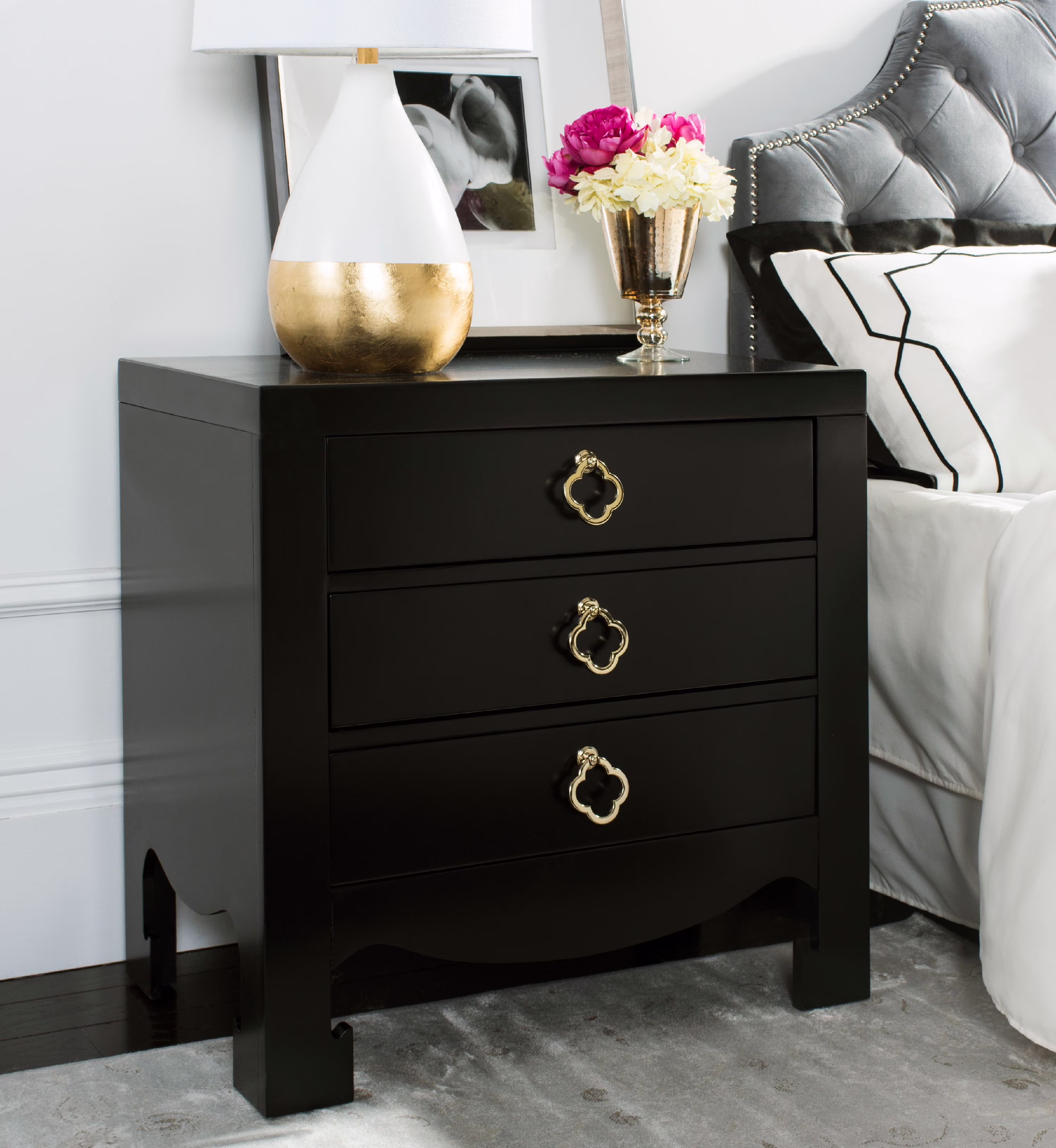 Safavieh Nero 3-Drawer Solid Contemporary Night Stand, Black