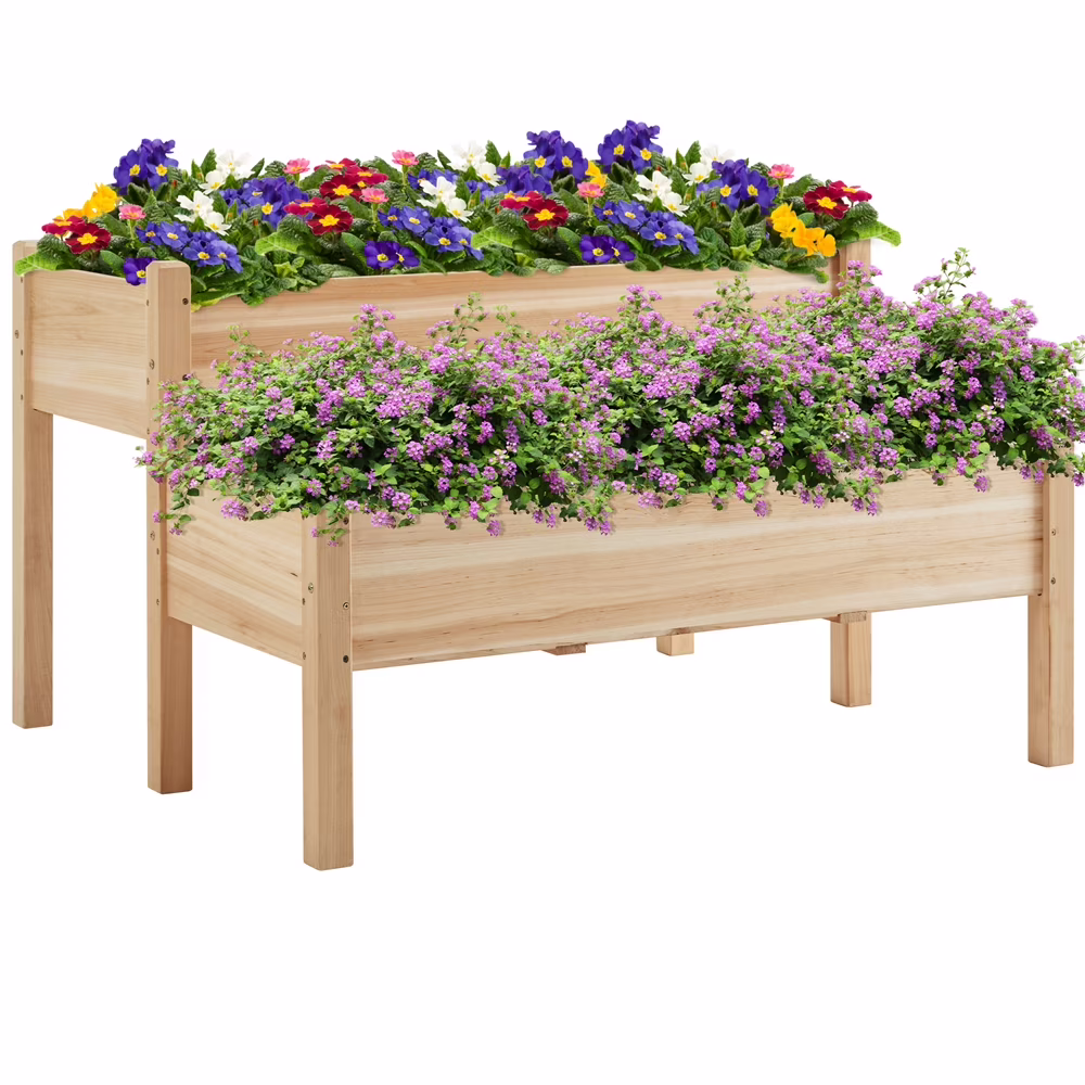 Topeakmart 2-Tier Elevated Wooden Planter Box Raised Garden Bed, 29.5