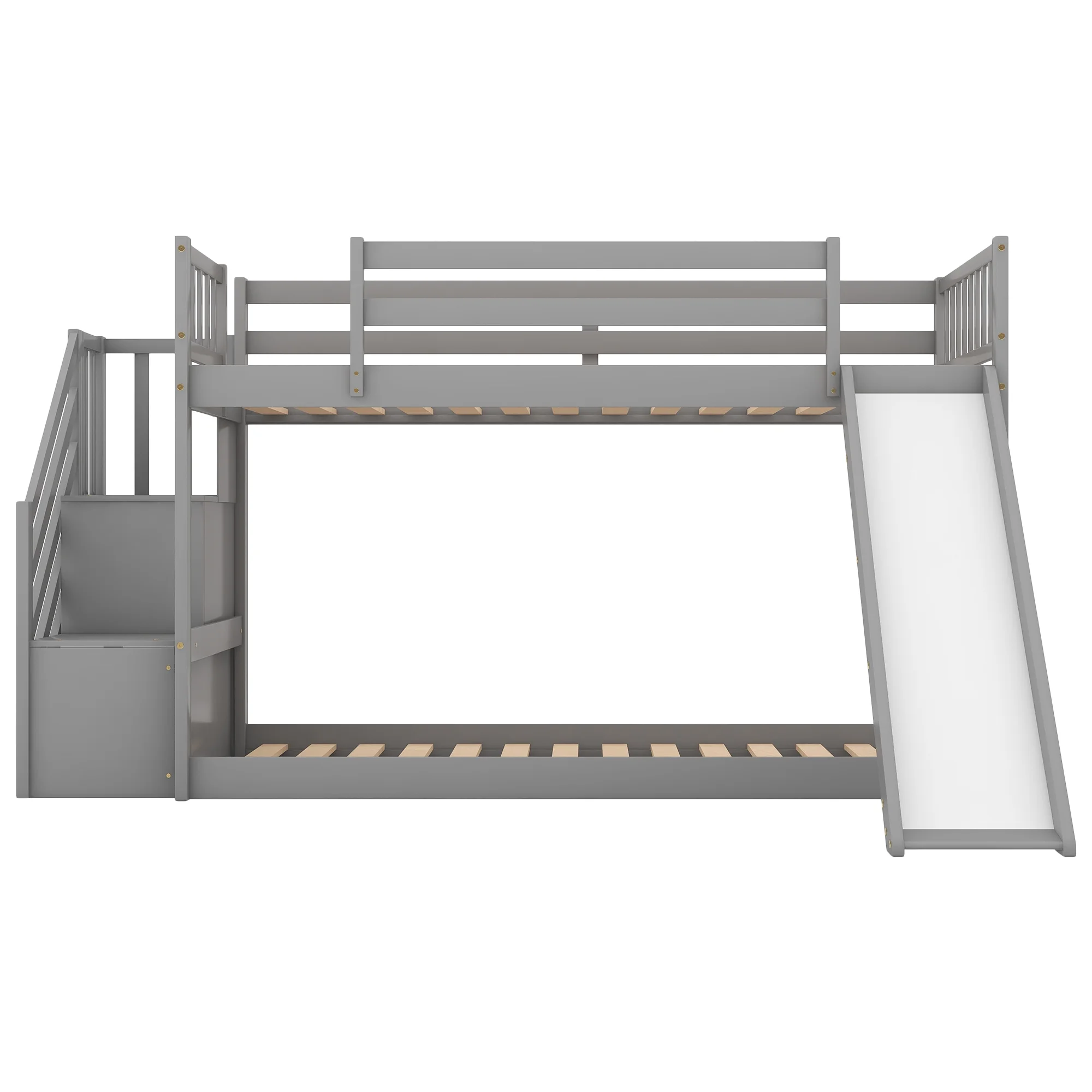 Nestfair Gray Twin over Twin Bunk Bed with Convertible Slide and Stairway
