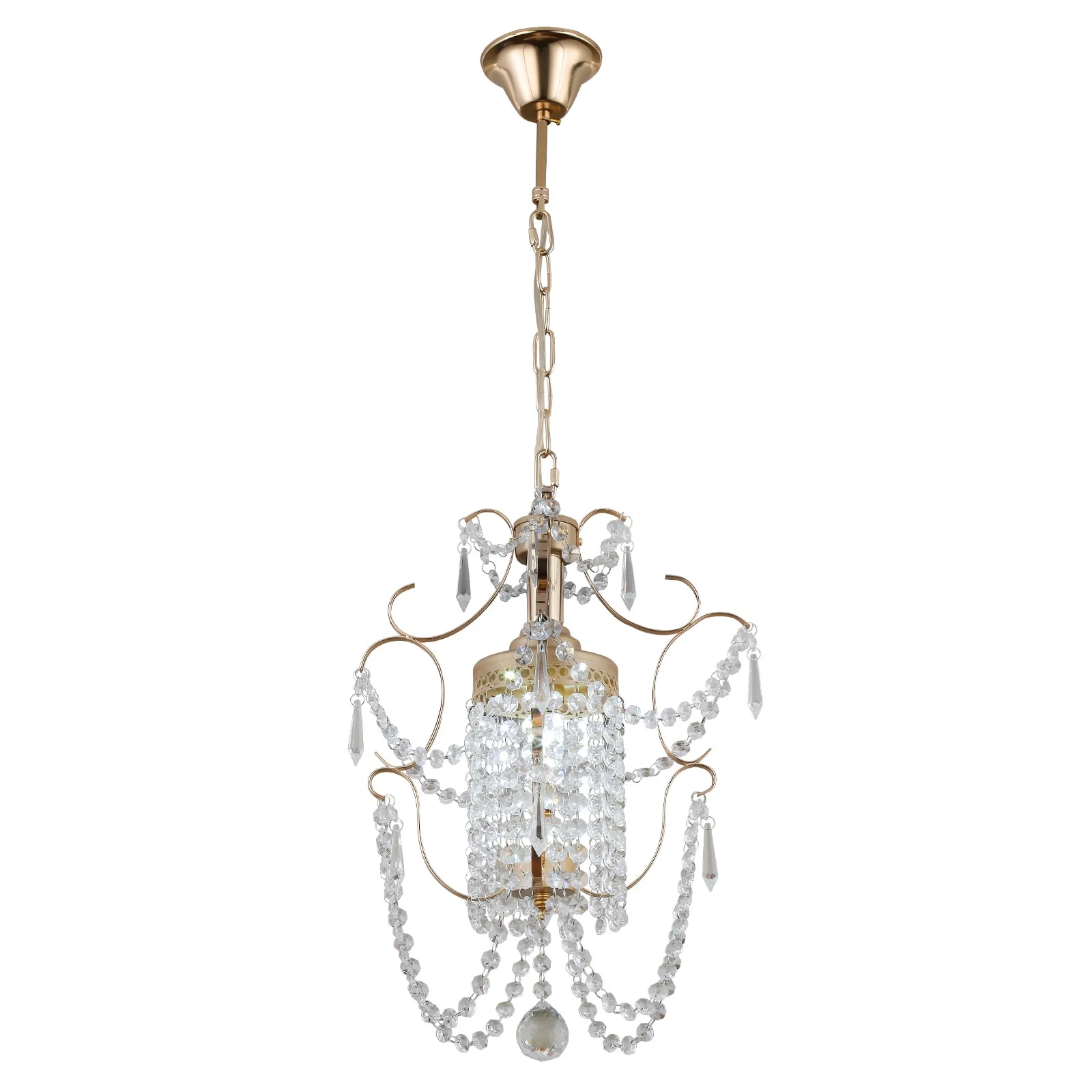 Loyalheartdy Crystal Chandelier, 1-Light Modern Elegant Metal Crystal  Ceiling Light Fixture Adjustable Height Hanging Lamp