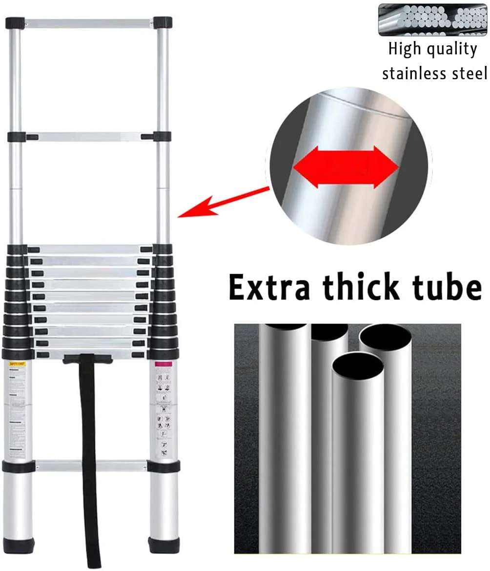 Telescoping Ladder Extension Ladder 10.5FT Collapsible Extendable Ladder, Stainless Steel Attic Ladder Rv Ladder