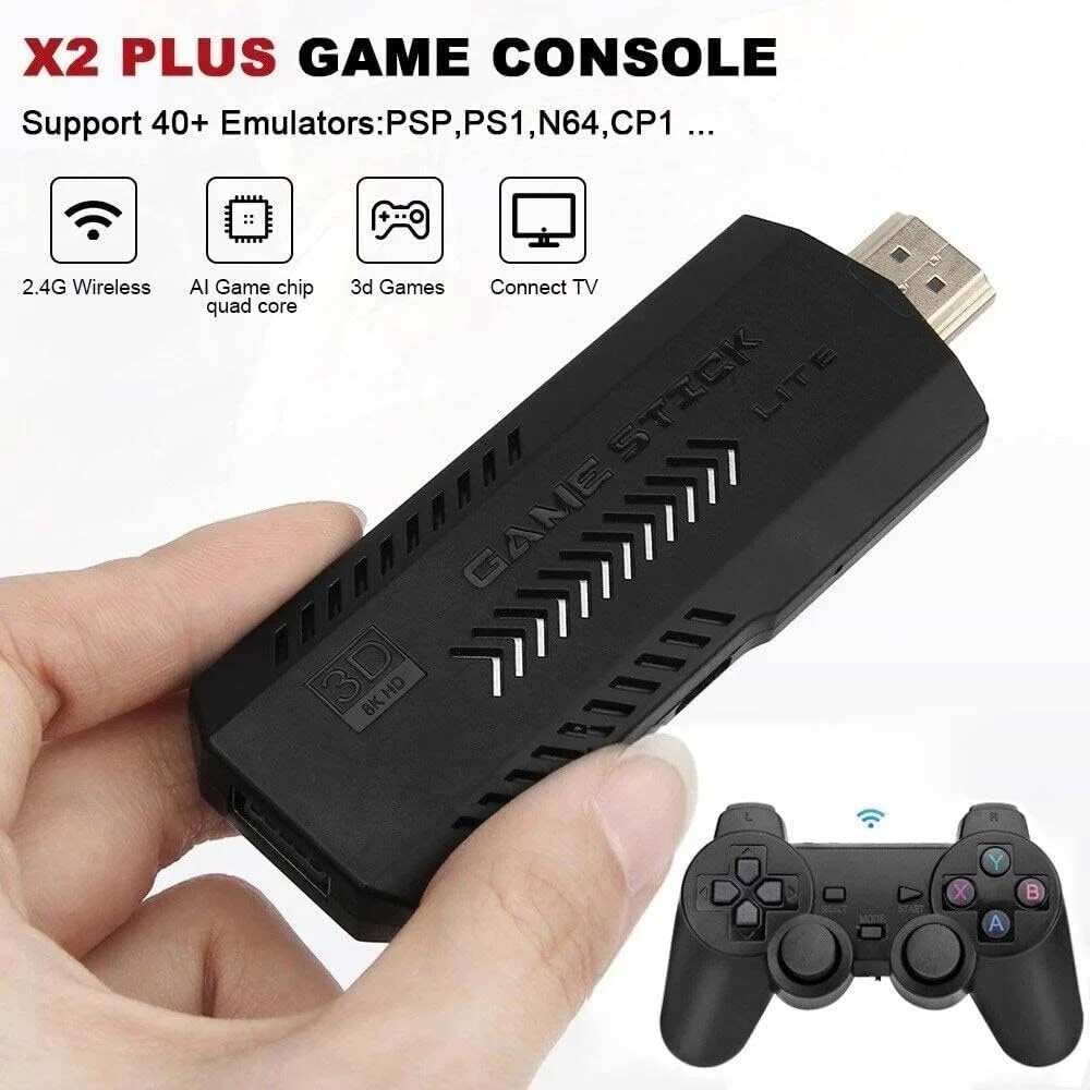 Retro Games Console,X2 Plus Game Stick Retro Console Double Wireless Controller,40000+ Games,128GB
