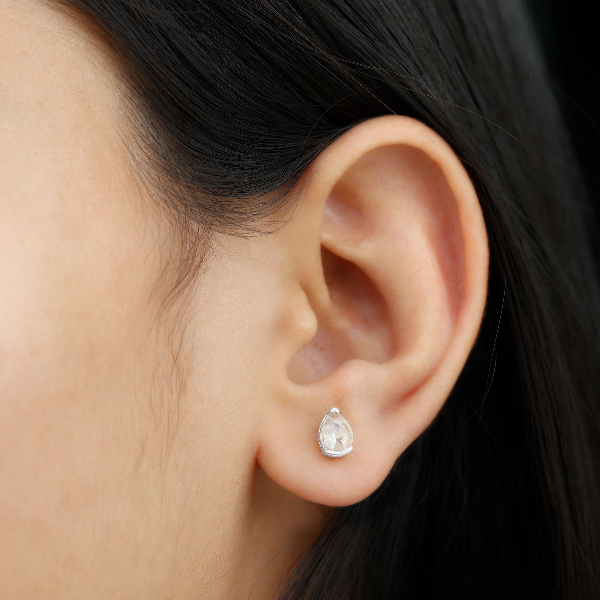 Half Bezel Set Moonstone Solitaire Stud Earrings (1.75 CT, AAA Grade), 925 Sterling Silver