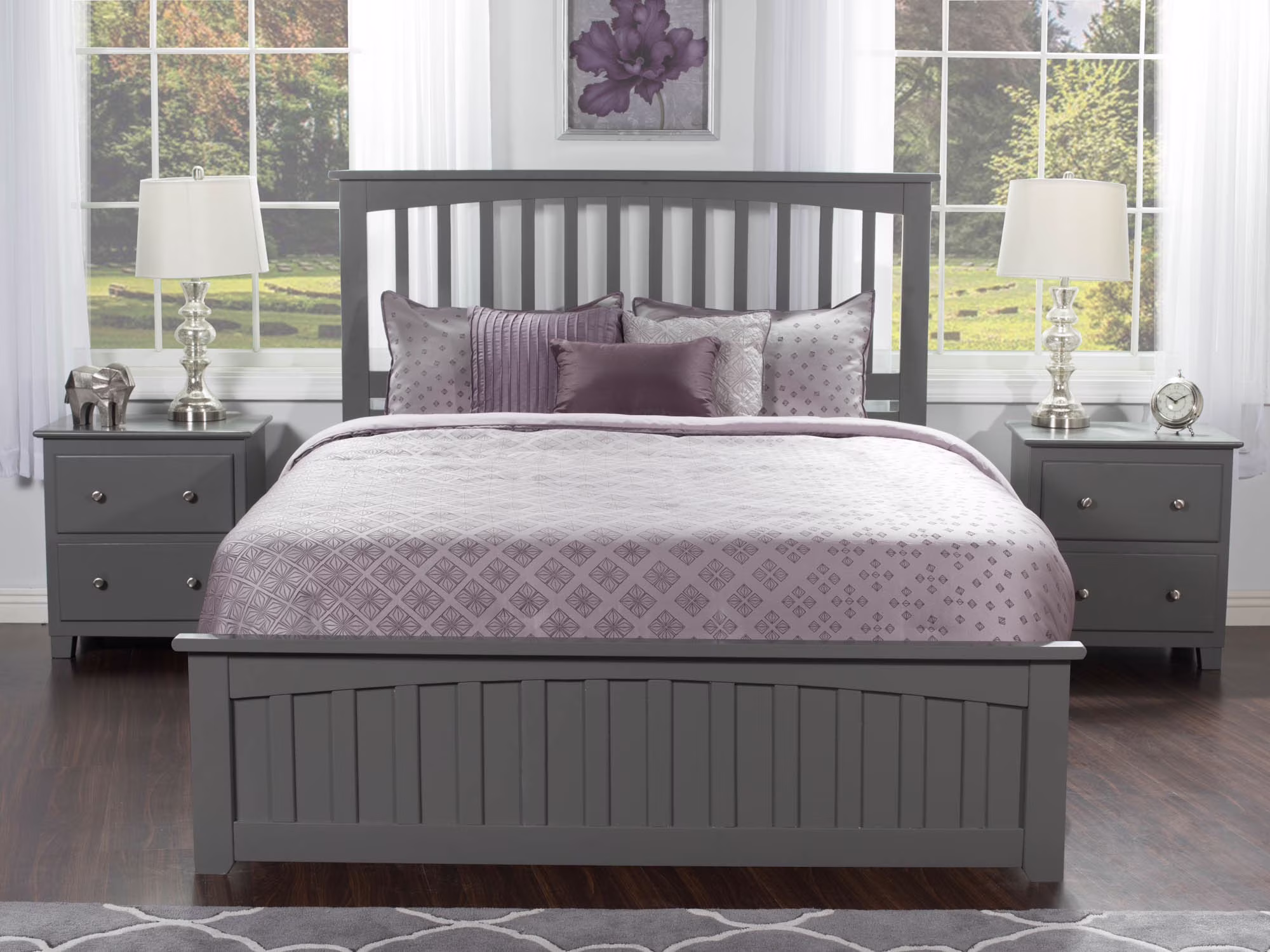 AFI Mission Queen Wood Platform Bed with Slatted Headboard and Footboard, Grey