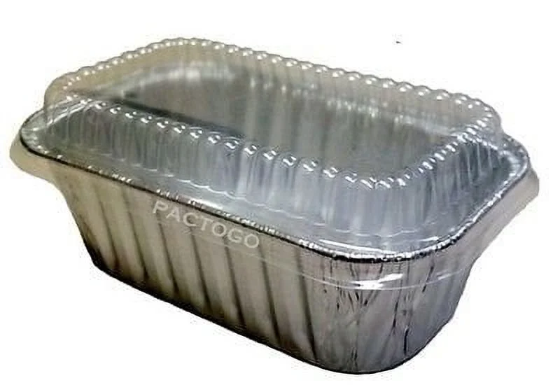 Handi-Foil 1 lb. Aluminum Foil Mini-Loaf/Bread Baking Pan w/Clear Low Dome Lid (pack of 25)