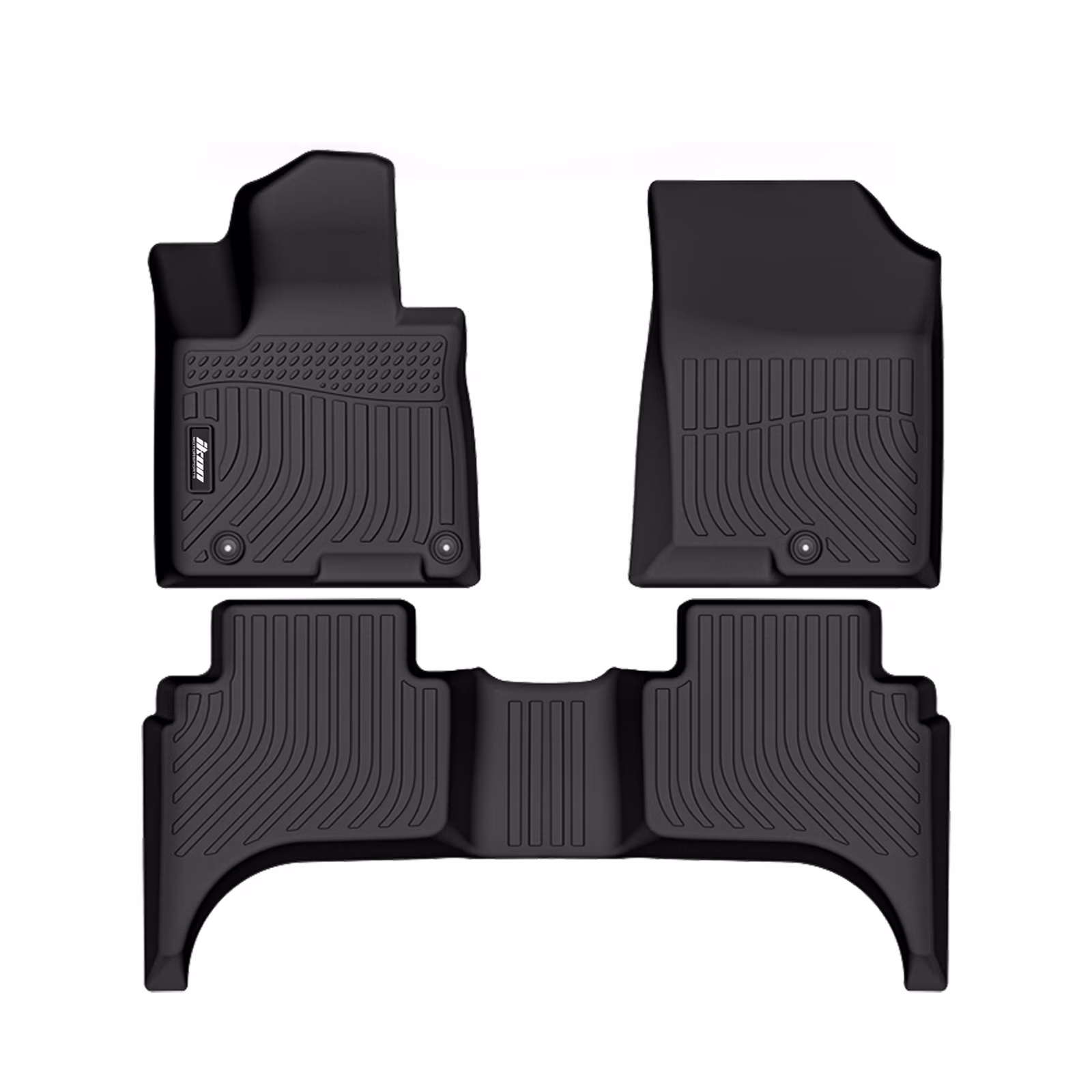 Ikon Motorsports Floor Mats Compatible With 2022-2024 Hyundai Santa Cruz, 3D Molded Carpets 1st 2nd Row Front Rear Protection 3PC Black TPE Thermo Plastic Elastomer All Weather Liner Protector Cover