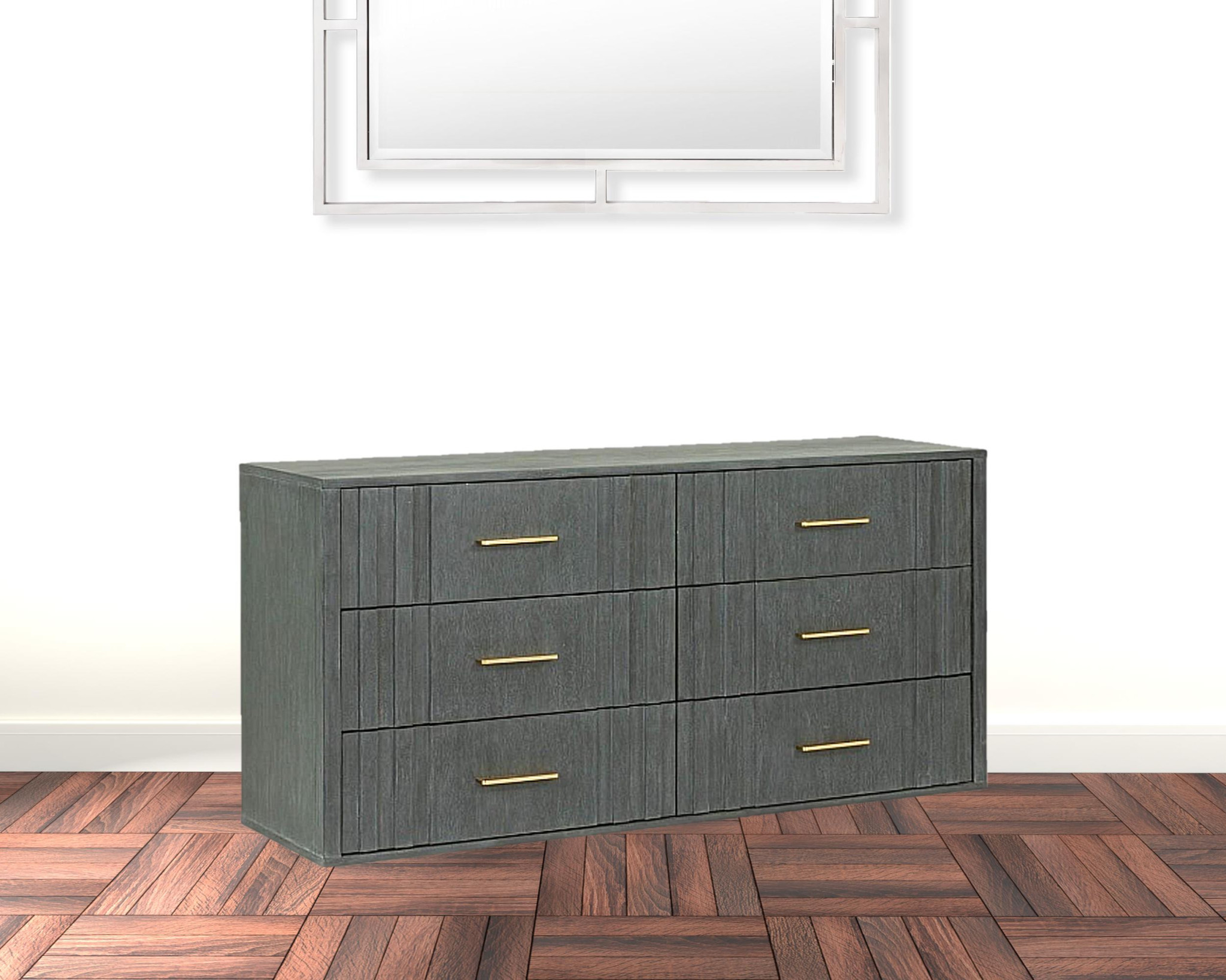 HomeRoots 490825 30 x 63 x 17.7 in. Dark Gray Solid & Manufactured Wood Six Drawers Standard Dresser