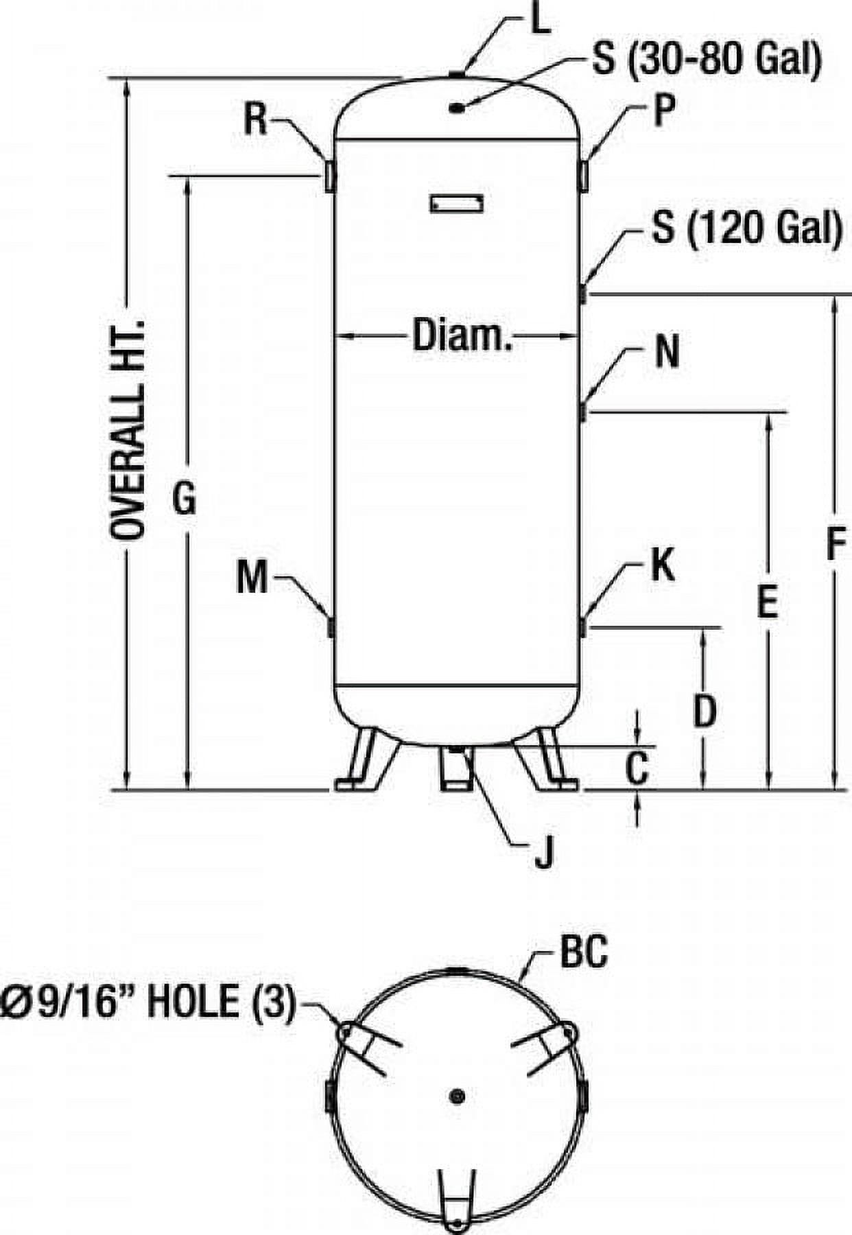 Speedaire Air Tank, 30 Gal, 200 PSI, Vertical  1TZZ6