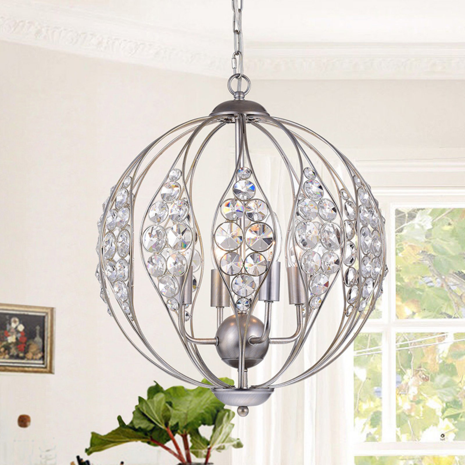 Warehouse of Tiffany Comelia 3-Light 13-inch Antique Silver Leaf Pendant