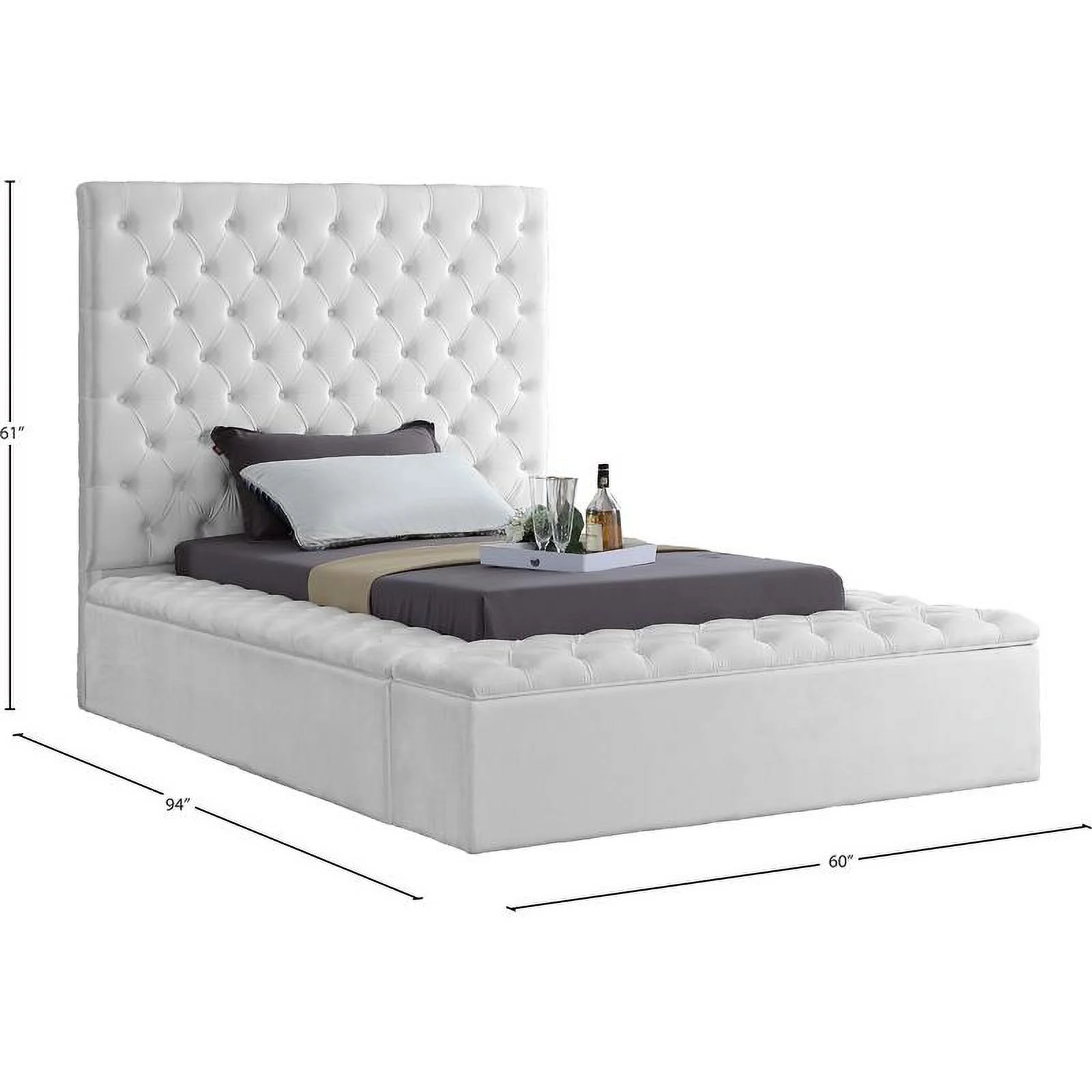Meridian Furniture Bliss Solid Wood Tufted Velvet Twin Bed in White