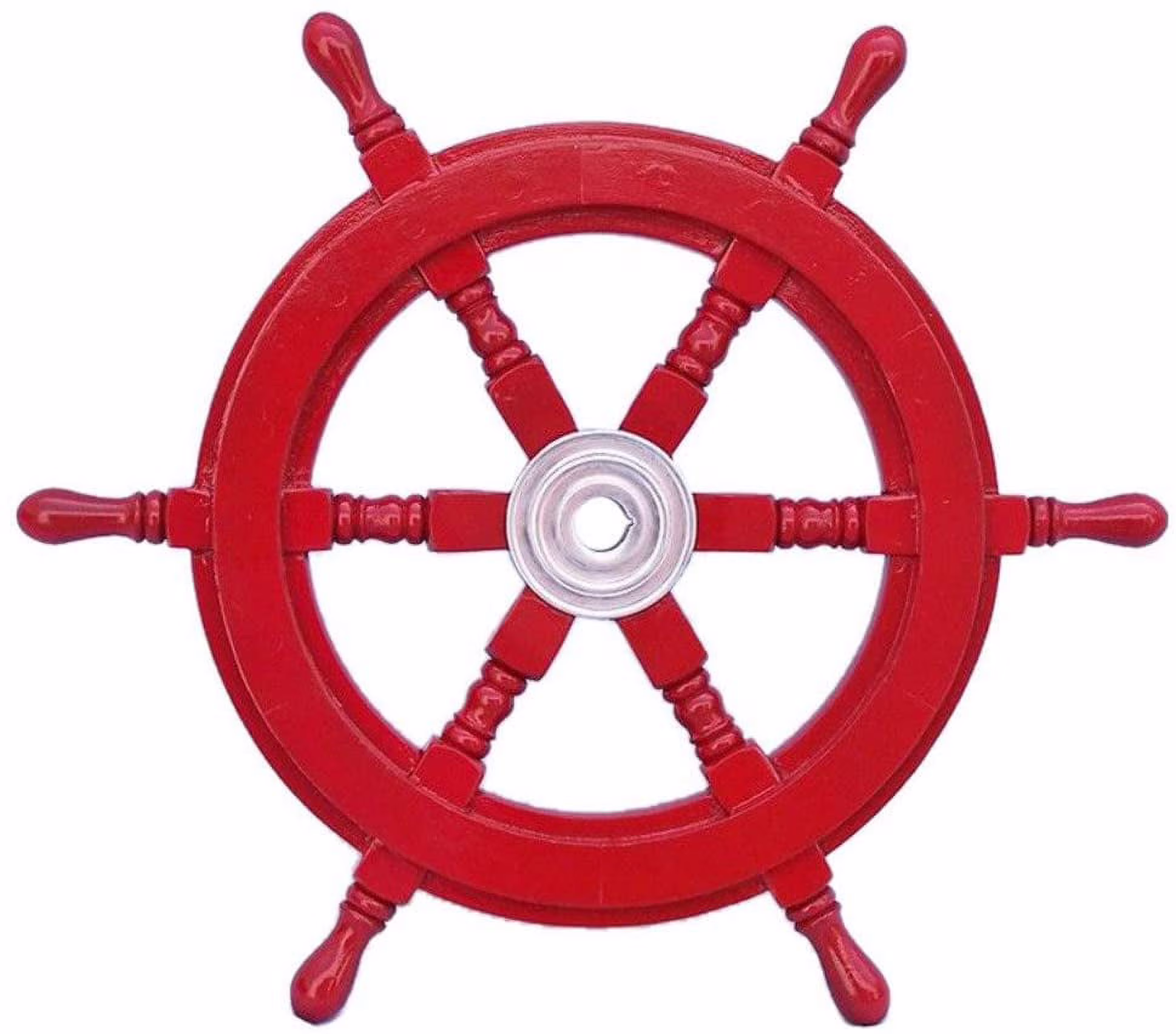 Hampton Nautical Deluxe Class Dark Red Wood and Chrome Decorative Ship Steering Wheel 18