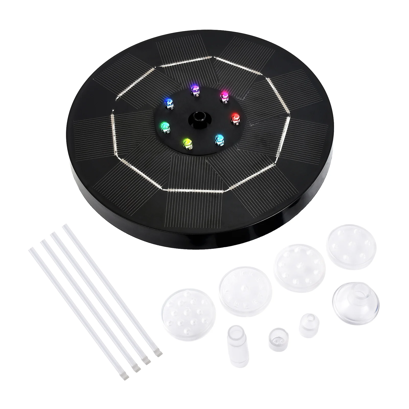 Tomshoo 3.5W LED Solar Fountain Pump with Colorful Gradient Light 1800mAh Battery 6 Nozzles Bird Bath Fountain Pump for Bird Bath Garden Pond Patio Water Cycling