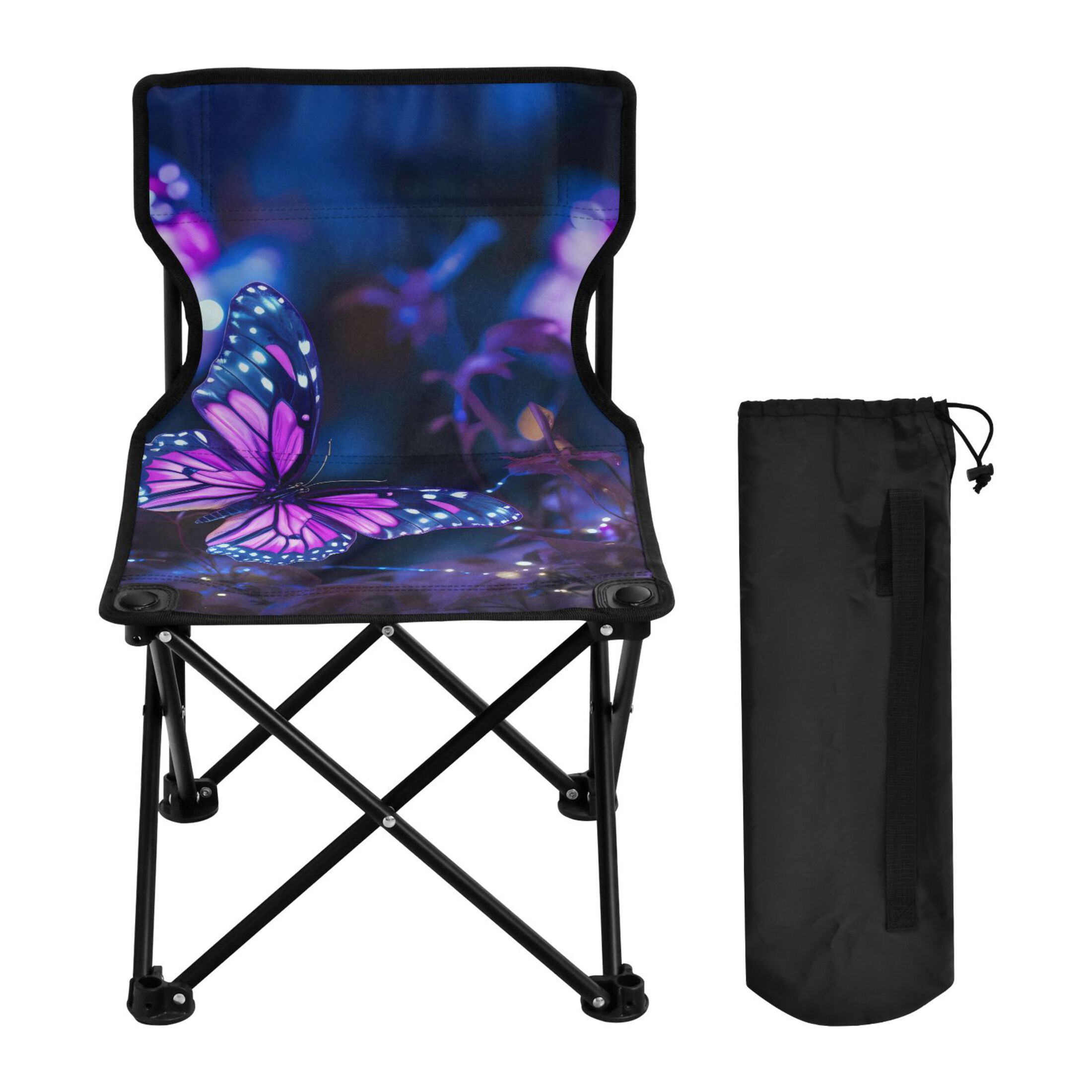 Butterflies in Blue Portable Camping Chair Outdoor Folding Beach Chair Fishing Chair Lawn Chair with Carry Bag Support to 220LBS