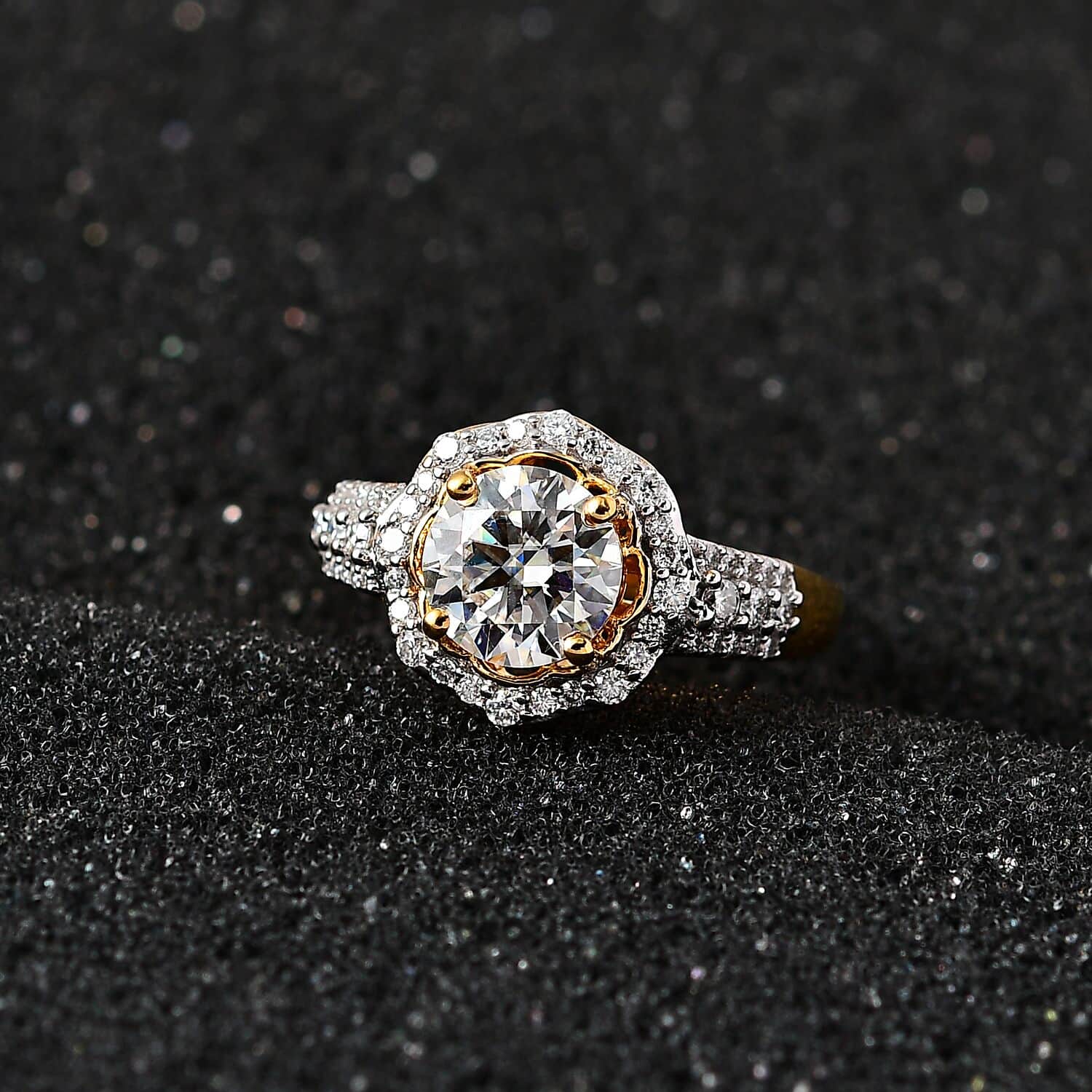 Shop LC Moissanite Round 925 Sterling Silver Vermeil Yellow Gold Plated Flower Ring for Women Jewelry Size 9 Ct 1.47 Birthday Gifts for Women