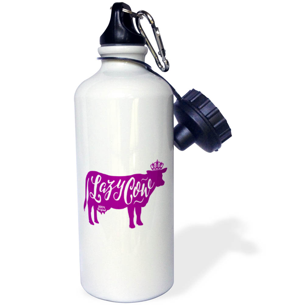 3dRose Funny Lazy Cow Design in Purple and White - Straw Water Bottle, 21-ounce