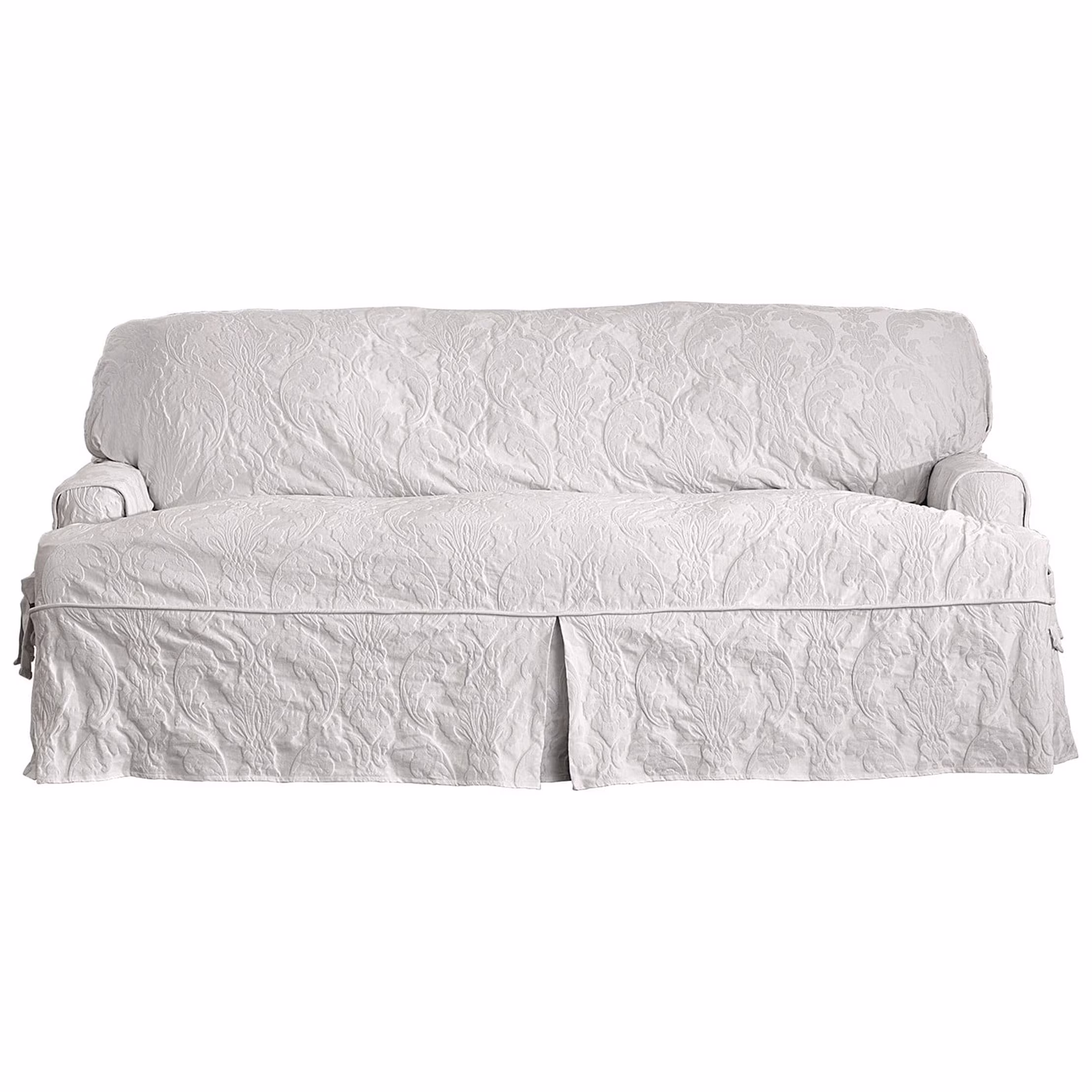 Matelasse Damask T-Sofa Slipcover White -