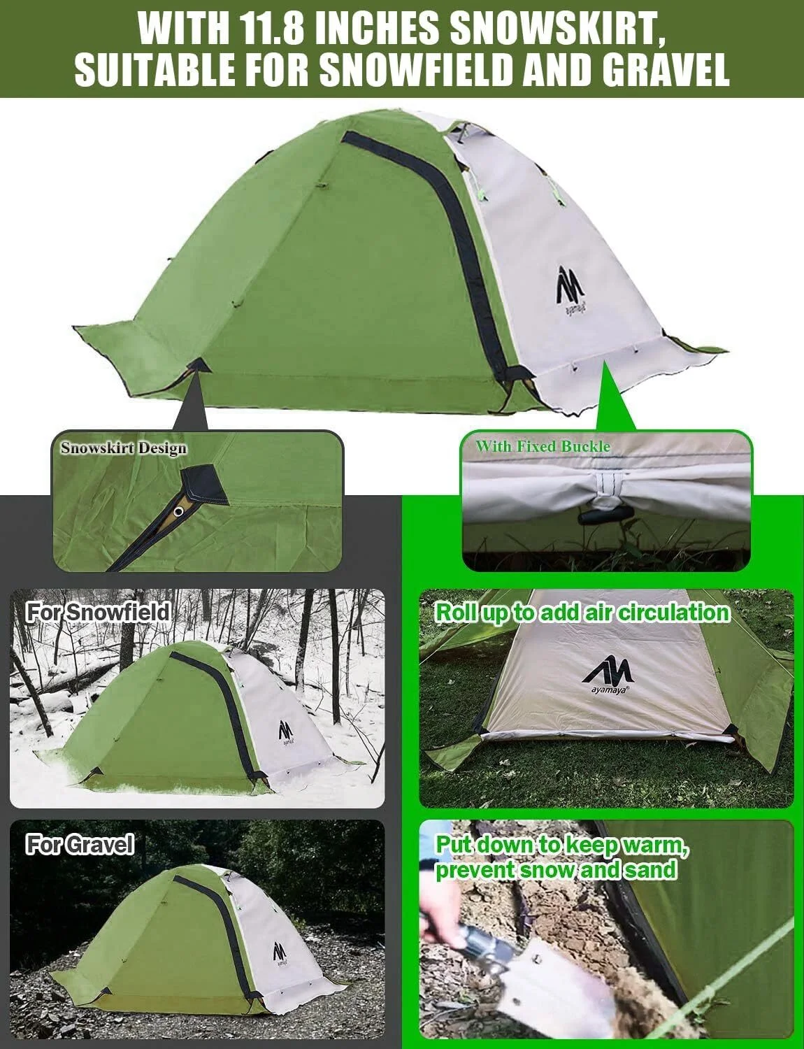 IC ICLOVER 4 Season Backpacking Tent for 2 Person Ultralight Waterproof All Weather Double Layer Camping Tents for Backpacker Outdoor Hiking Survival - Green